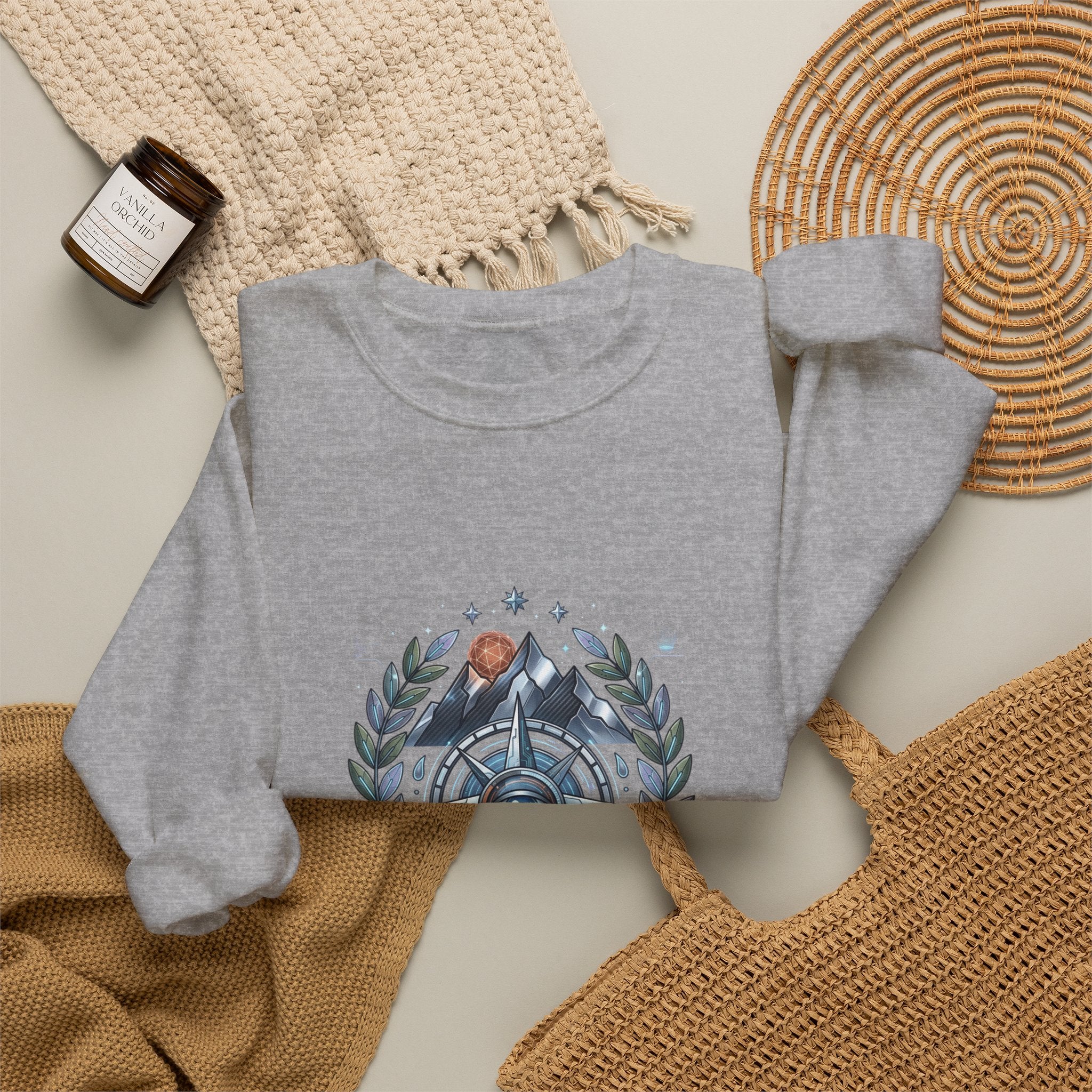 Born to Hike Compass Sweatshirt | Traditional Tattoo-Style, Laurel & Banner