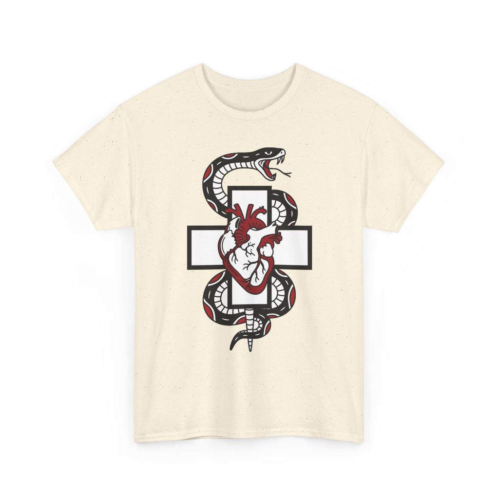 Snake & Anatomical Heart Graphic Tee — Gothic Medical Symbol Shirt