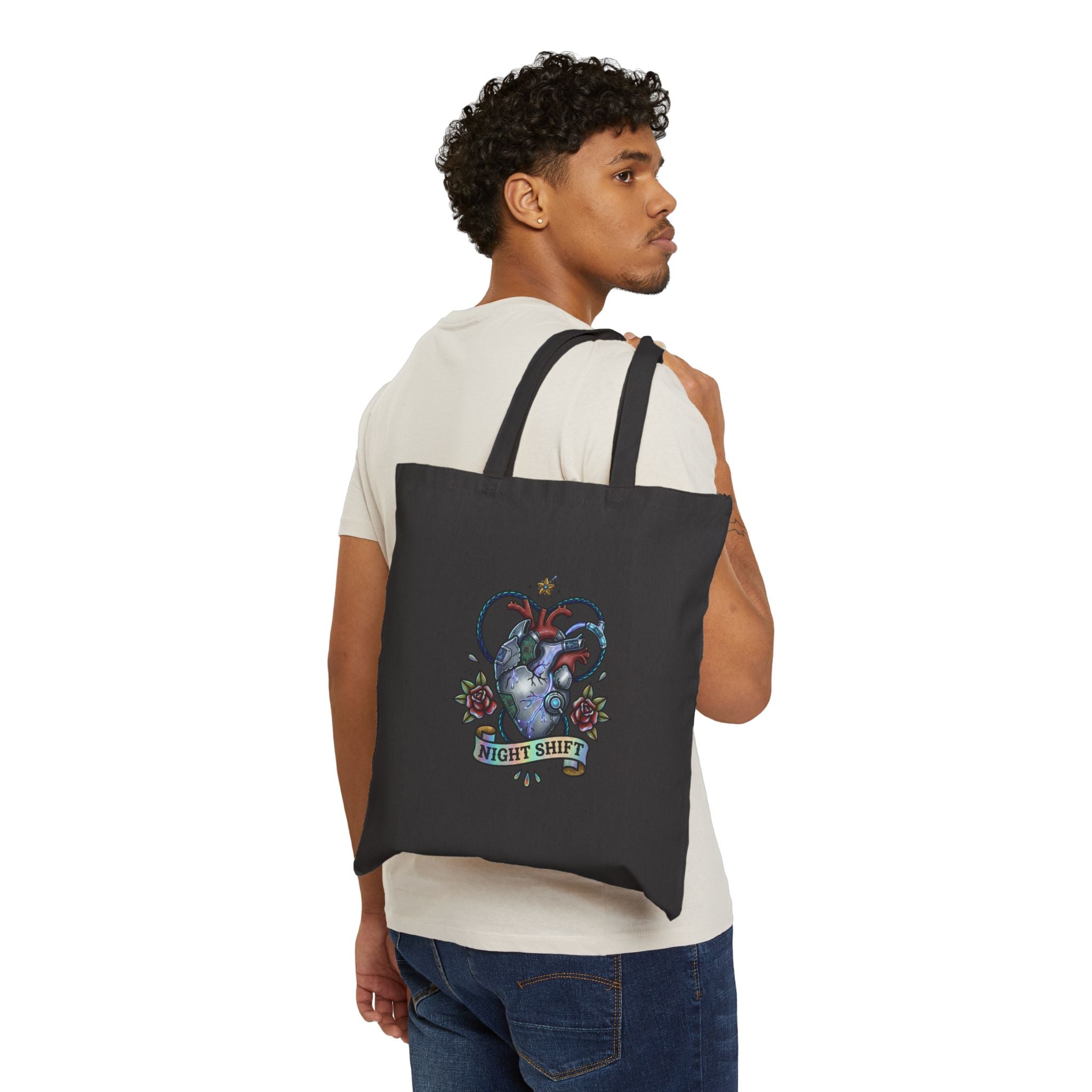 Anatomical Heart Night Shift Tote | Traditional Tattoo-Inspired, Banner & Florals