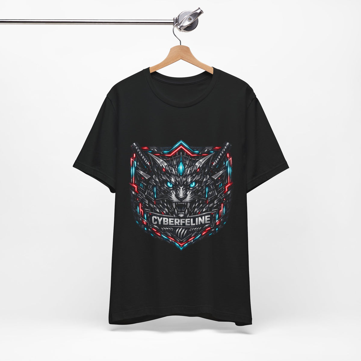 T-shirt graphique chat cyberpunk néon — D78 Cyberfeline