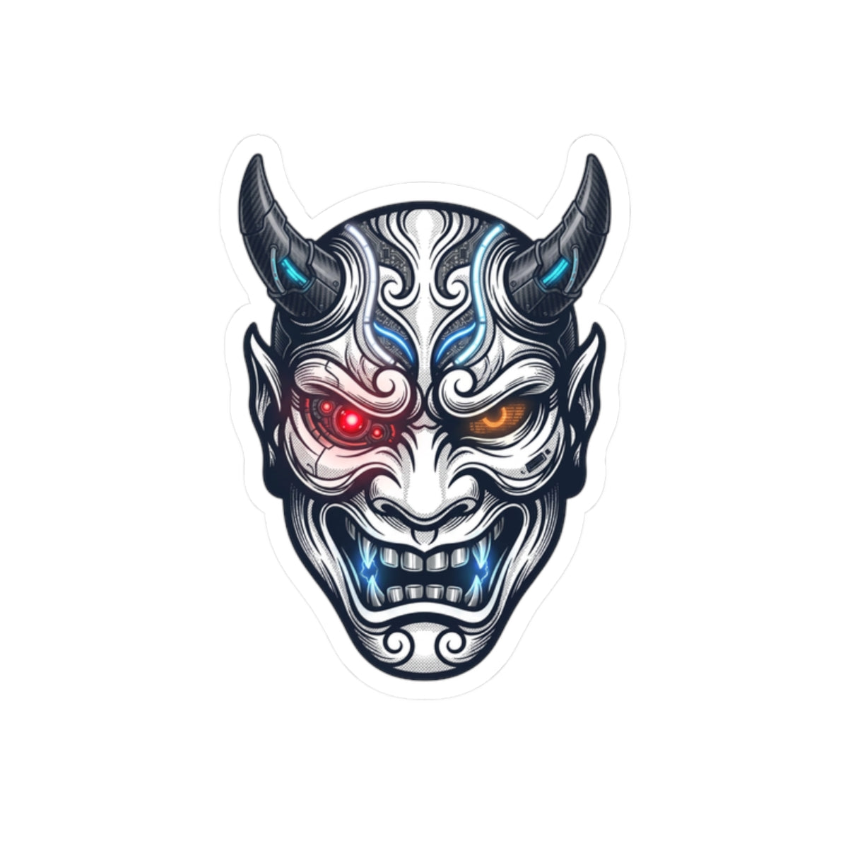 Hannya Demon Mask Kiss-Cut Sticker | Traditional Tattoo Flash, Bold Outline