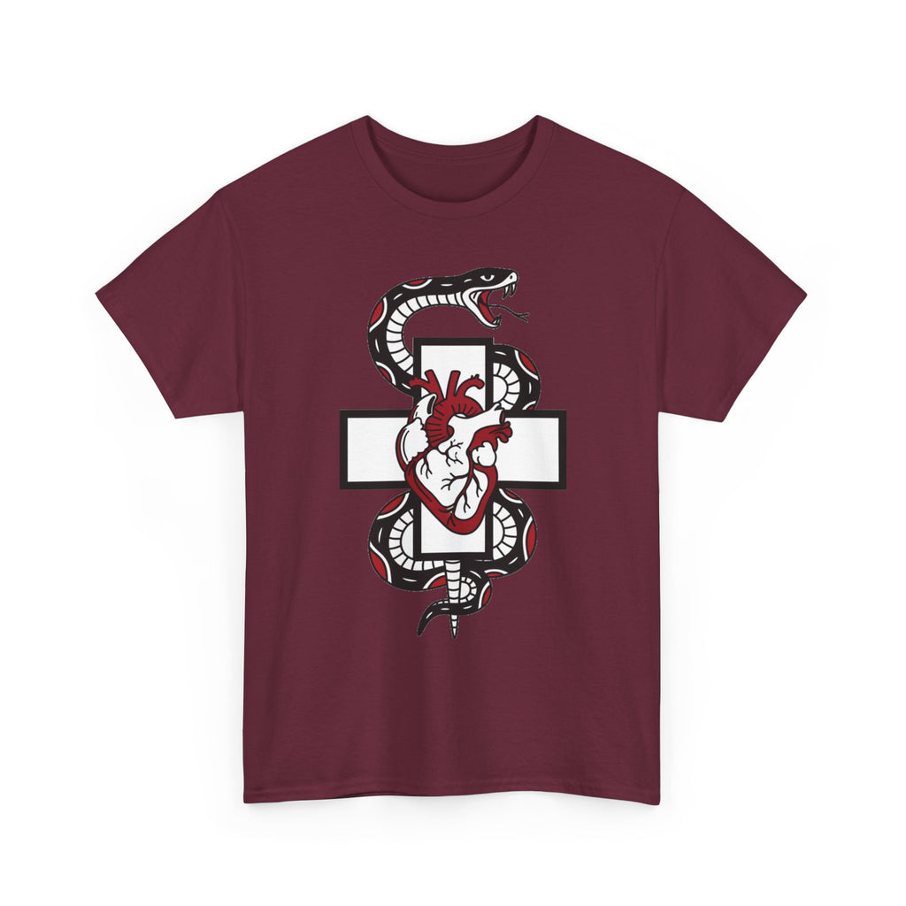Snake & Anatomical Heart Graphic Tee — Gothic Medical Symbol Shirt