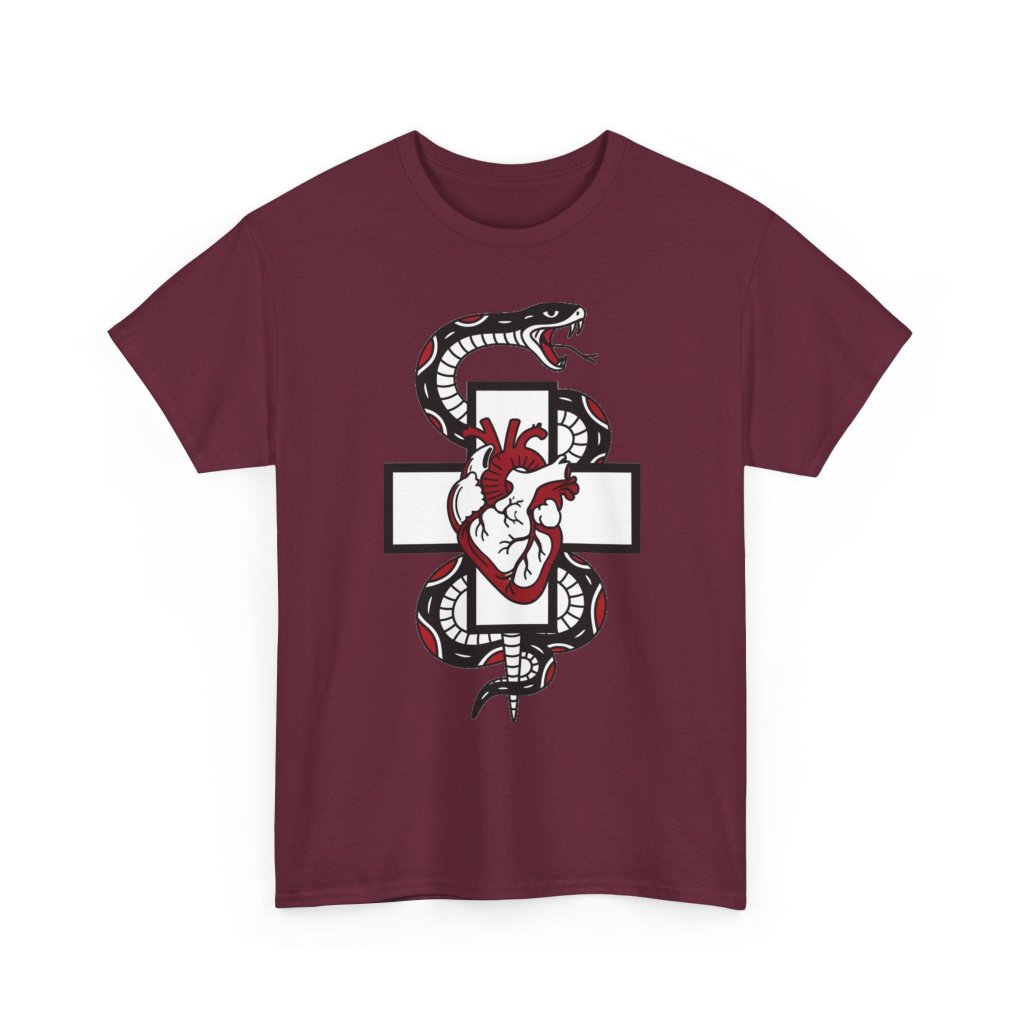 Snake & Anatomical Heart Graphic Tee — Gothic Medical Symbol Shirt