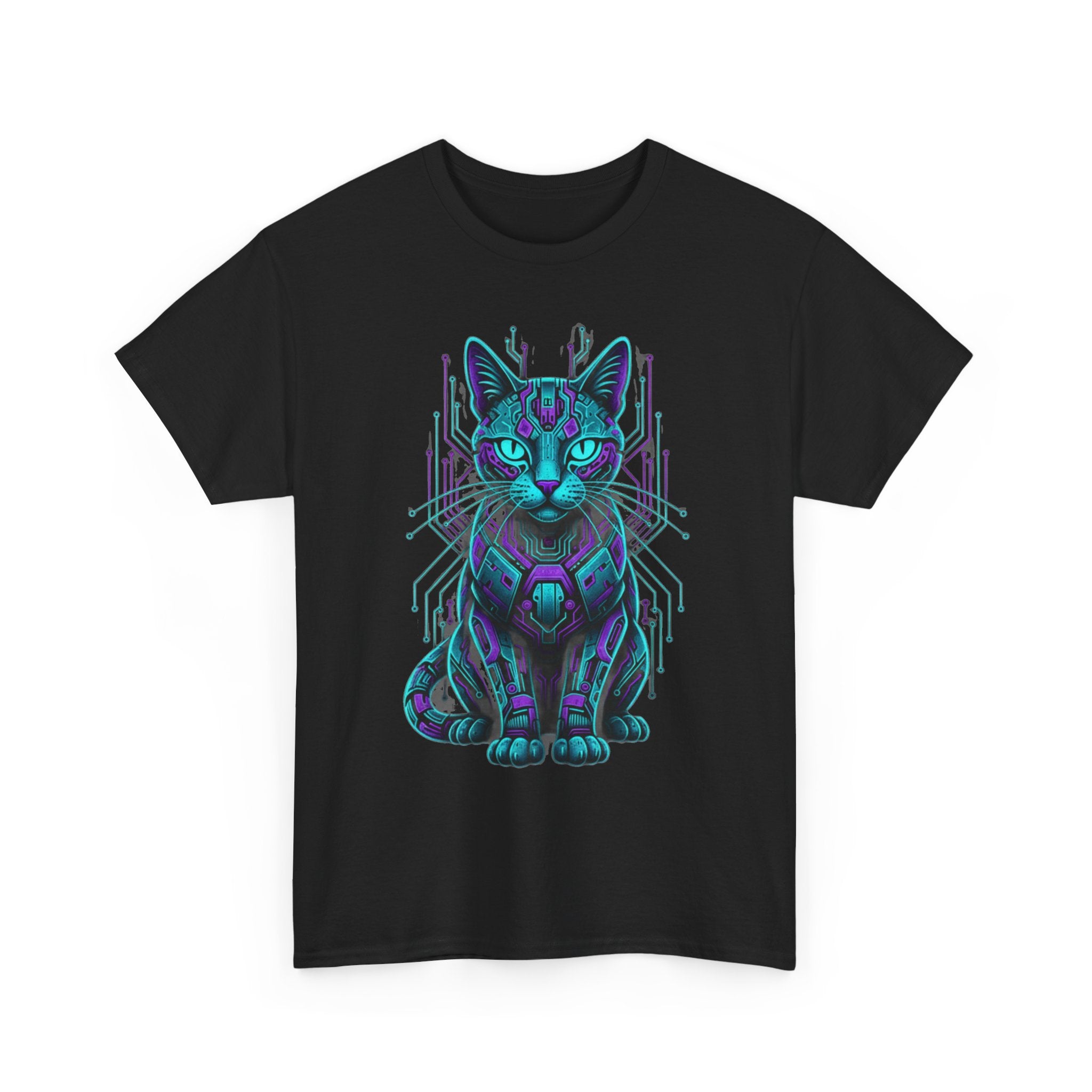 Cyberpunk Cat T-Shirt — Neon Futuristic Tech Cat Graphic Tee