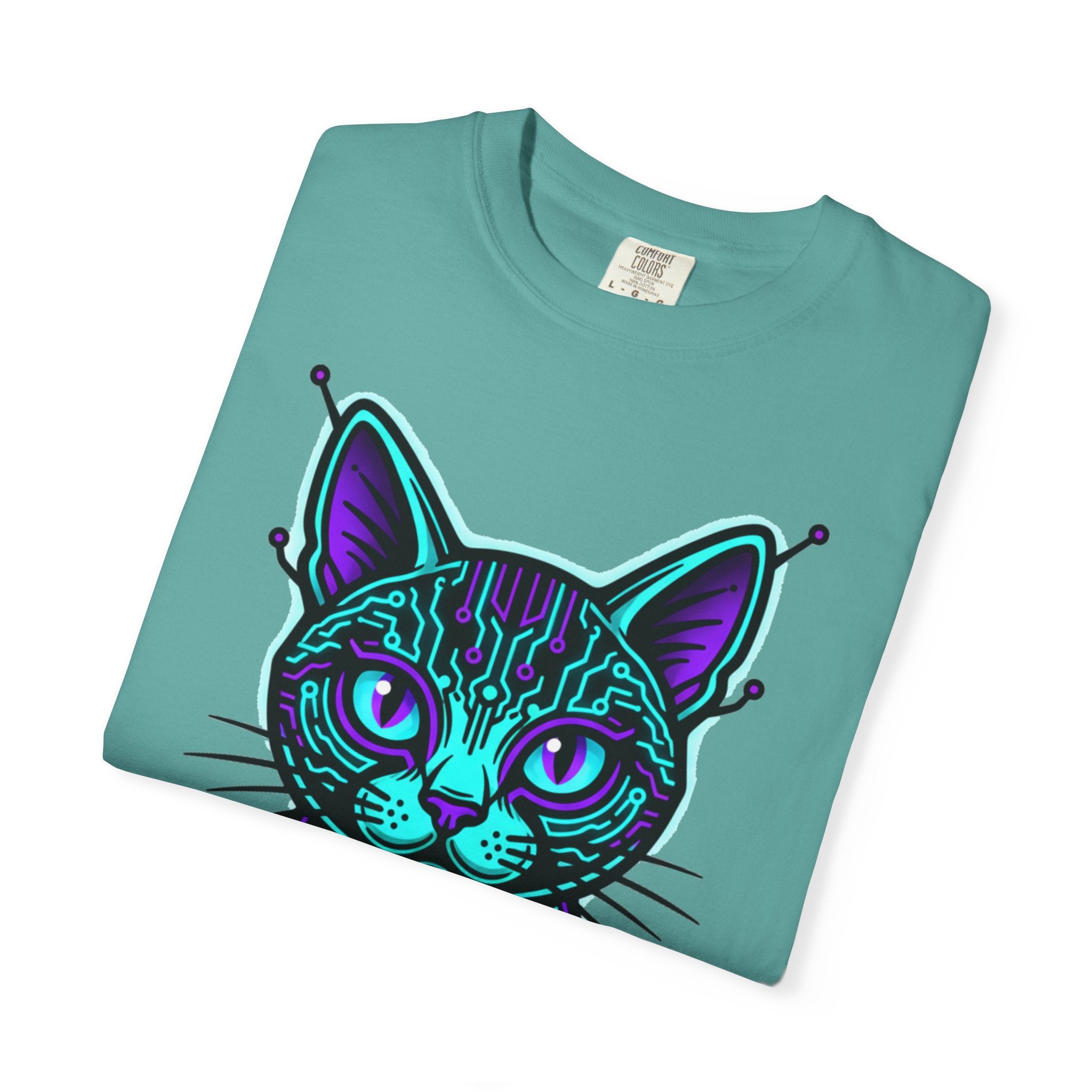 Cyberpunk Cat T-Shirt — Neon Tech Kitten Graphic Tee