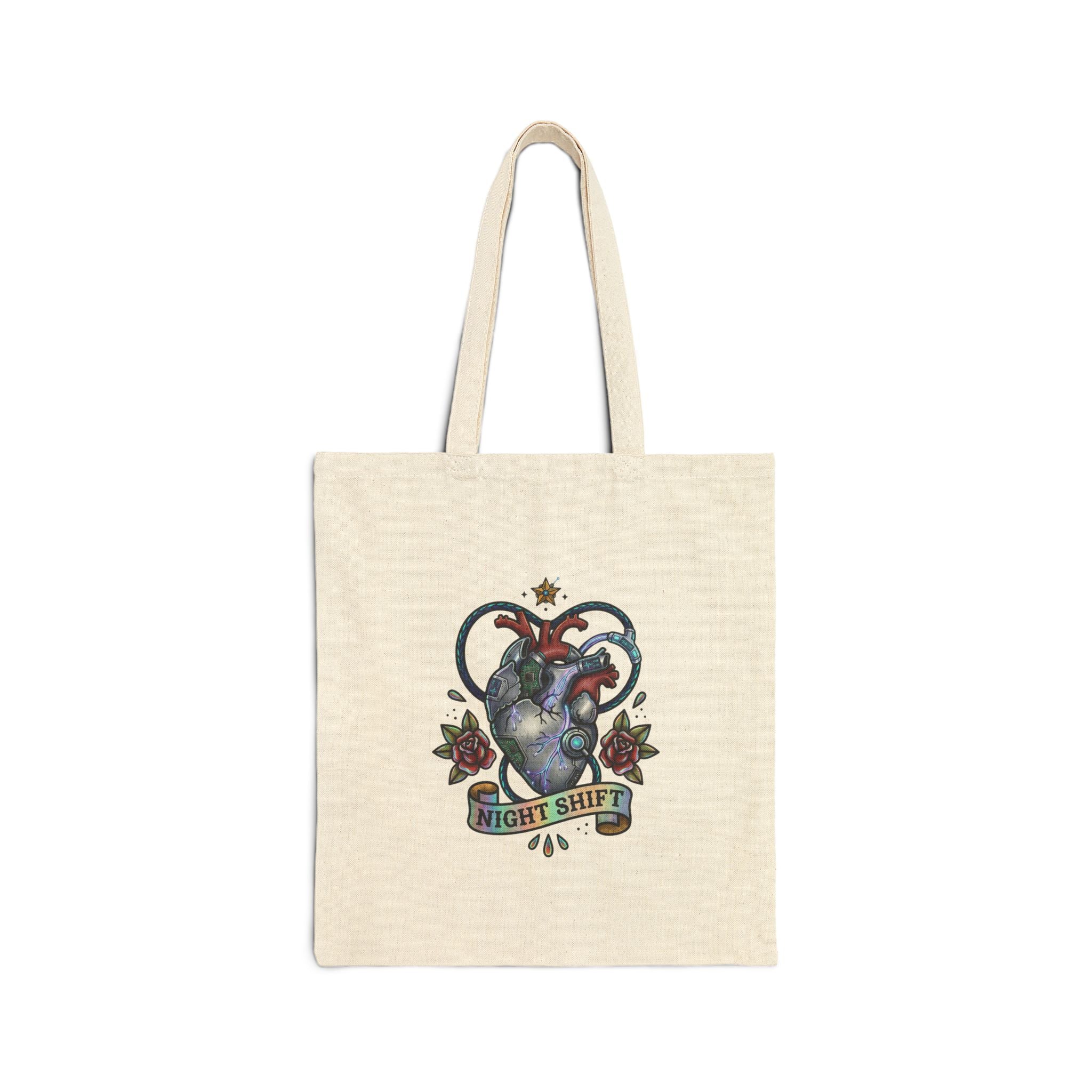 Anatomical Heart Night Shift Tote | Traditional Tattoo-Inspired, Banner & Florals