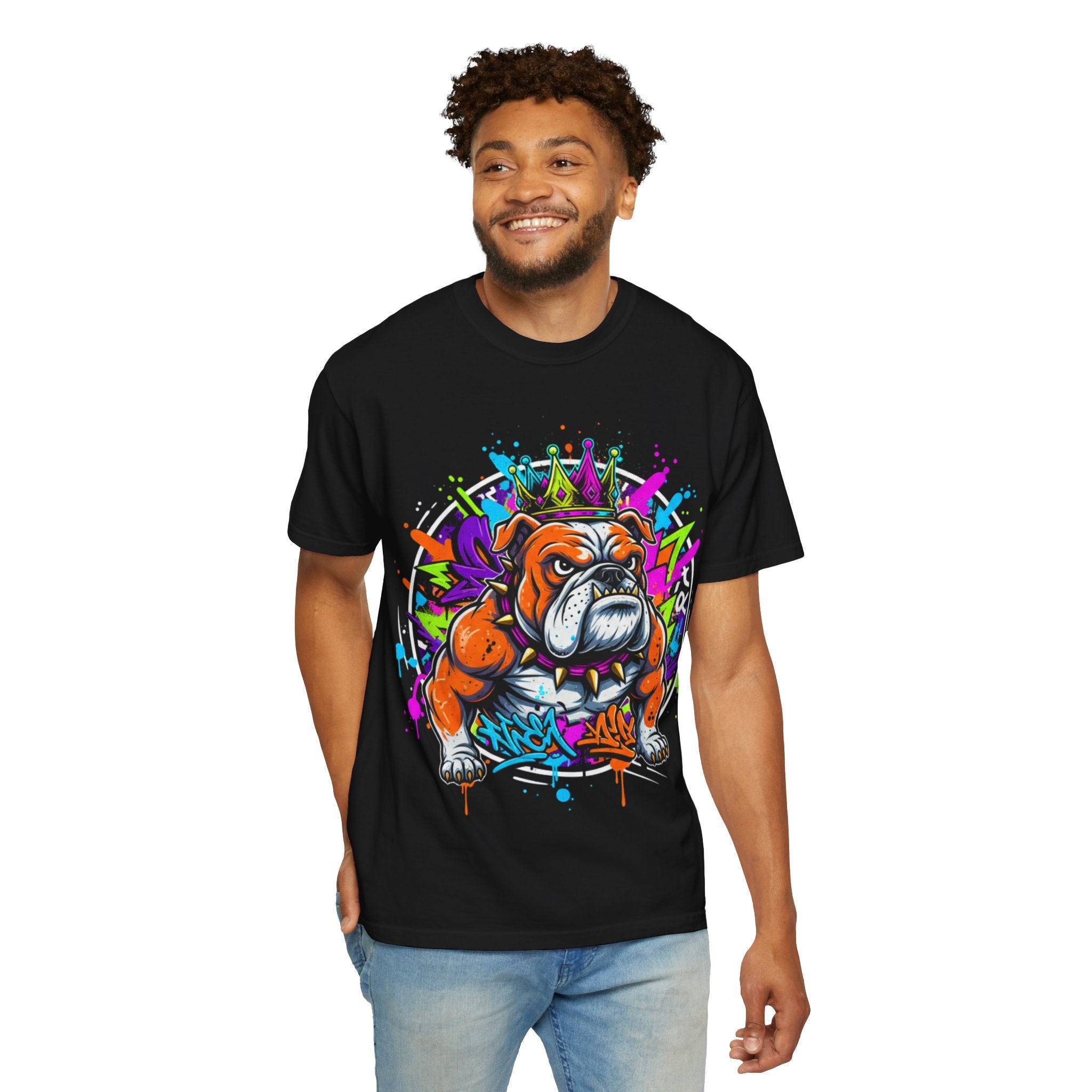 D78 Street Kings — Crown graffiti bulldog T-shirt