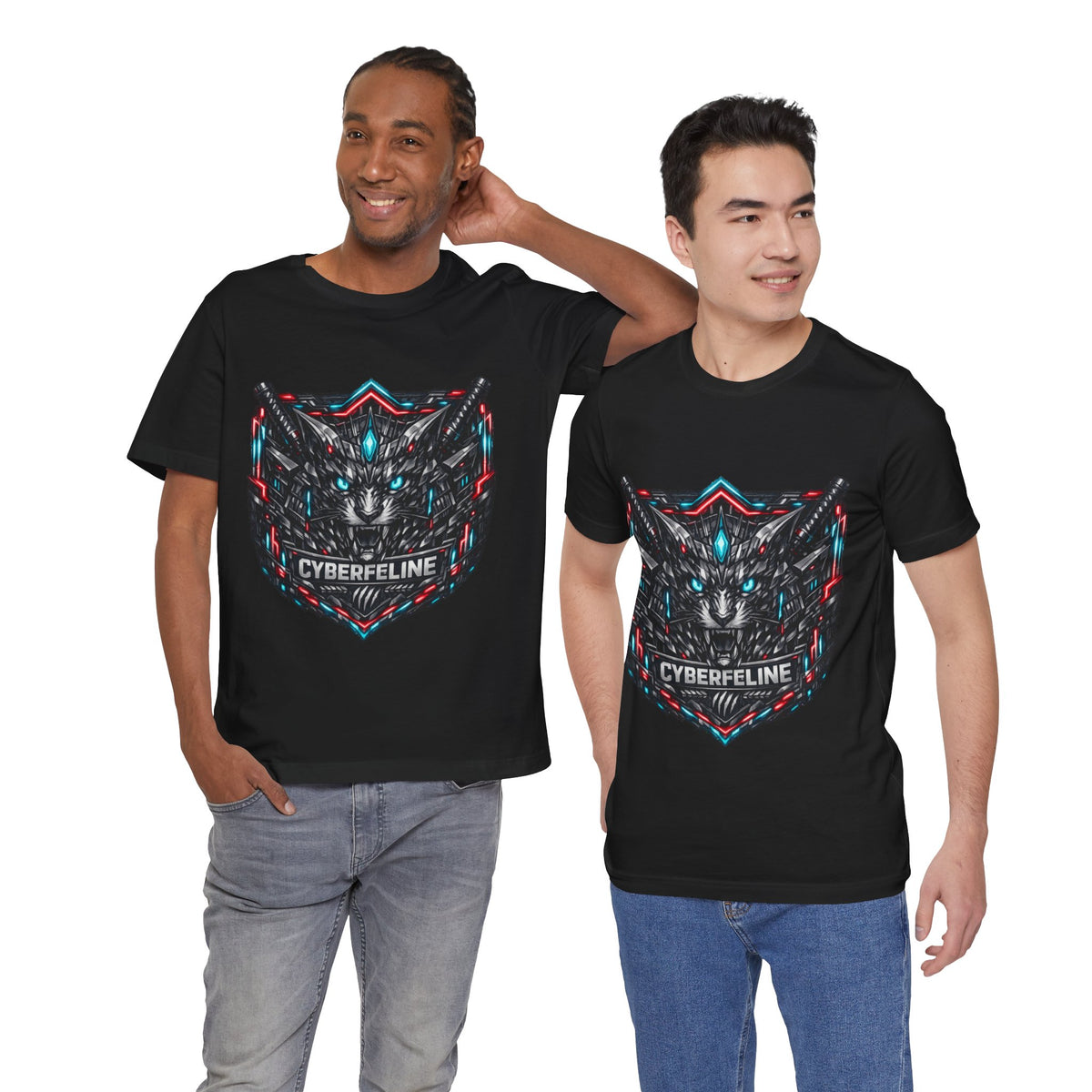 T-shirt graphique chat cyberpunk néon — D78 Cyberfeline