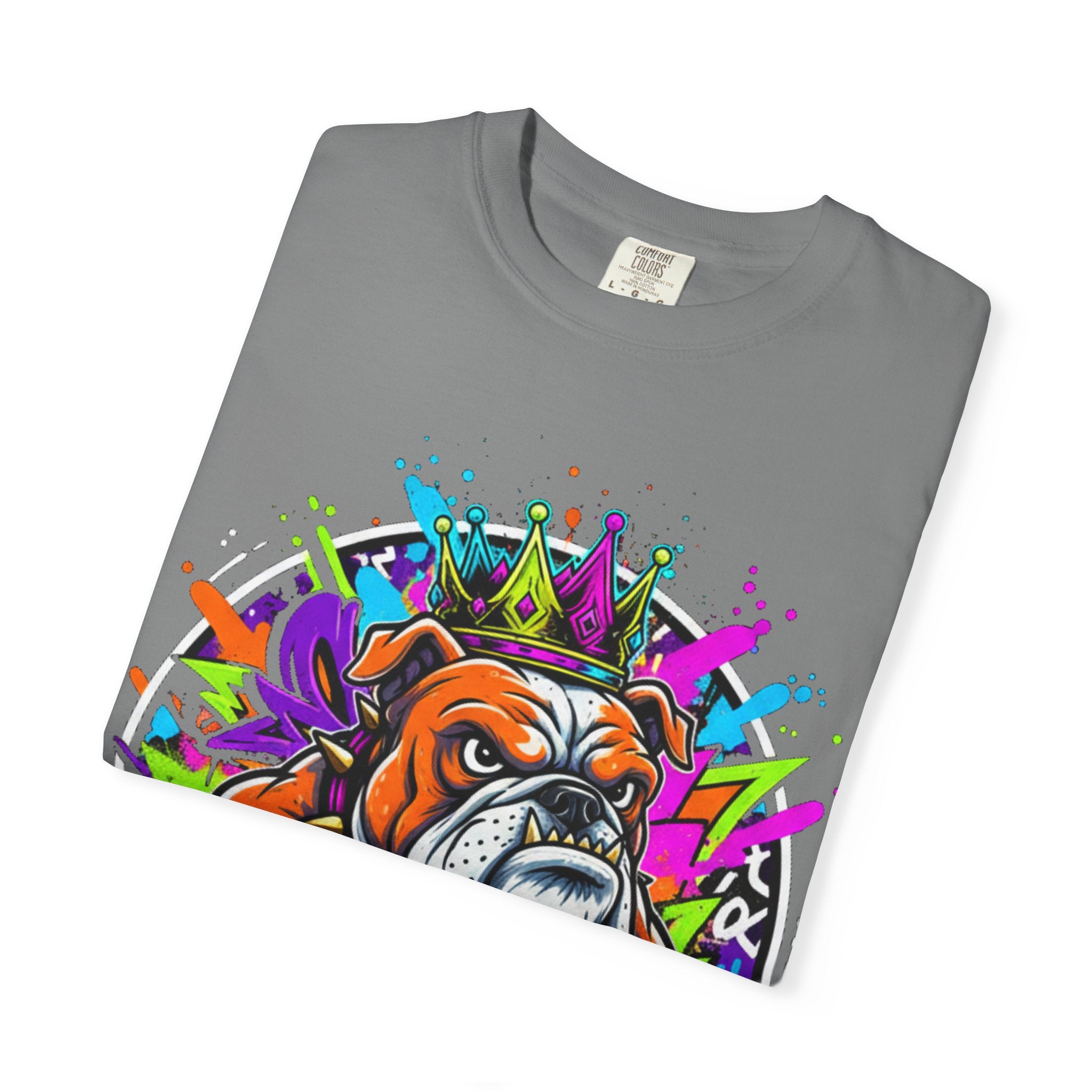 Bulldog Graffiti T-Shirt — Colorful King Crown Streetwear Tee