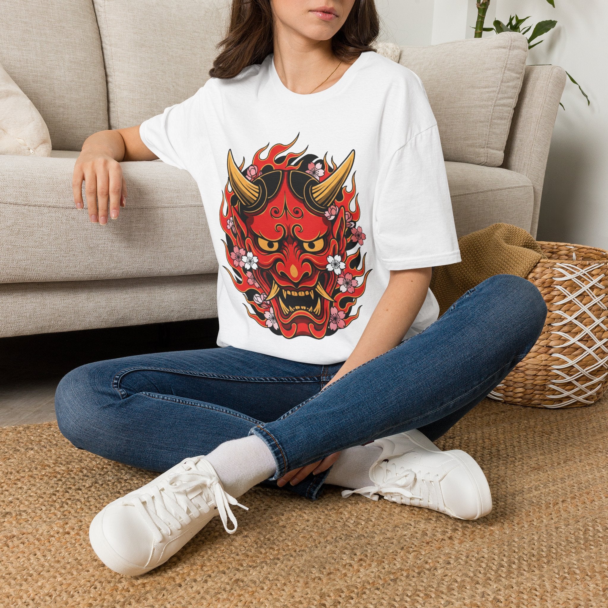 Hannya Oni Mask T-Shirt — Japanese Demon Flame Graphic Tee
