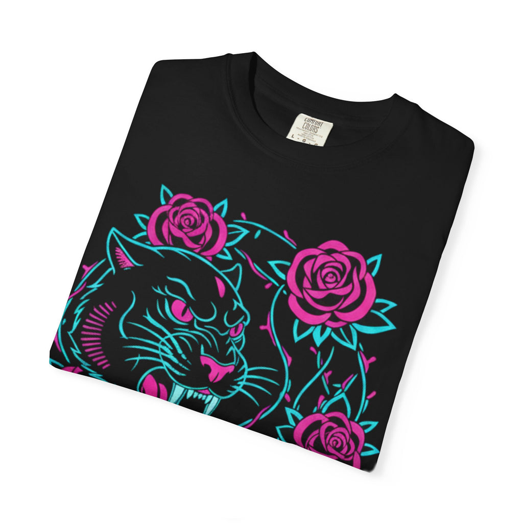 Tiger Skull & Roses T-shirt — Neon Floral Skate Style