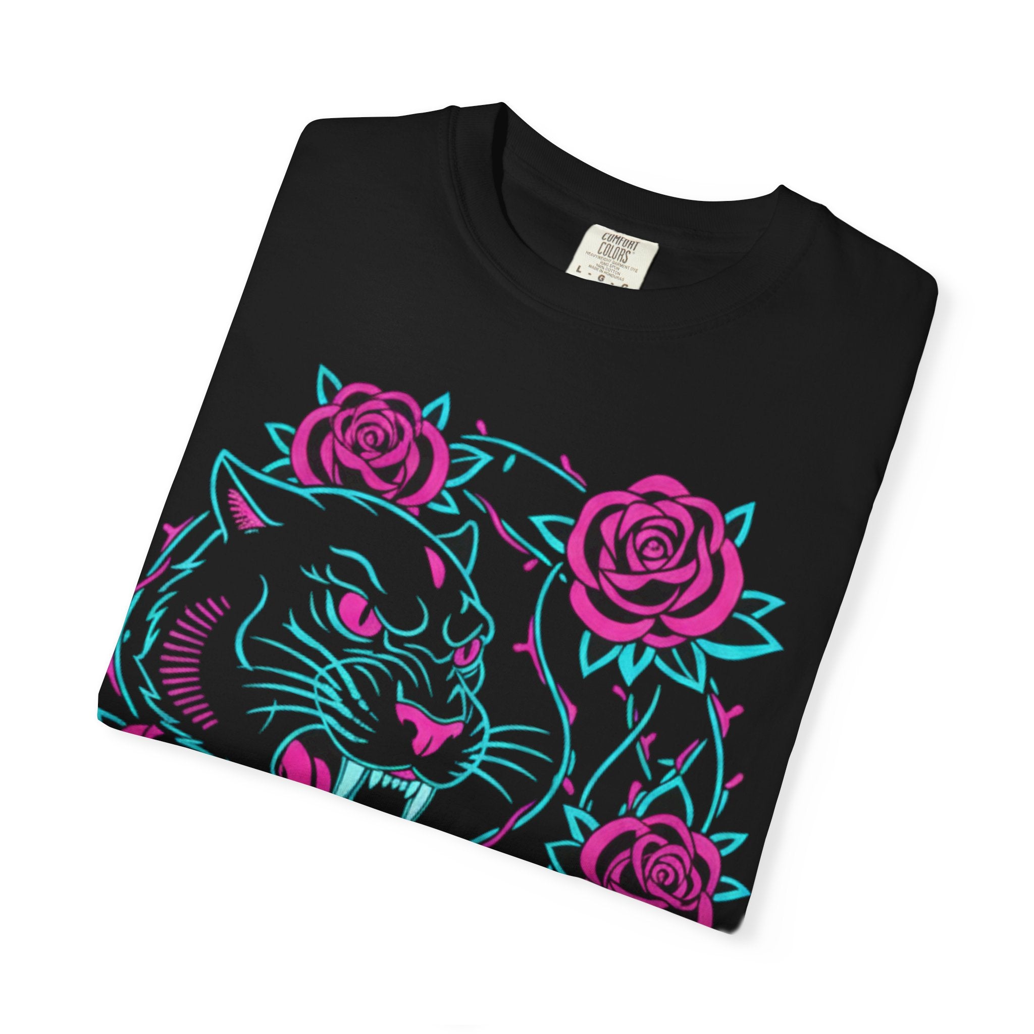Tiger Skull & Roses T-shirt — Neon Floral Skate Style