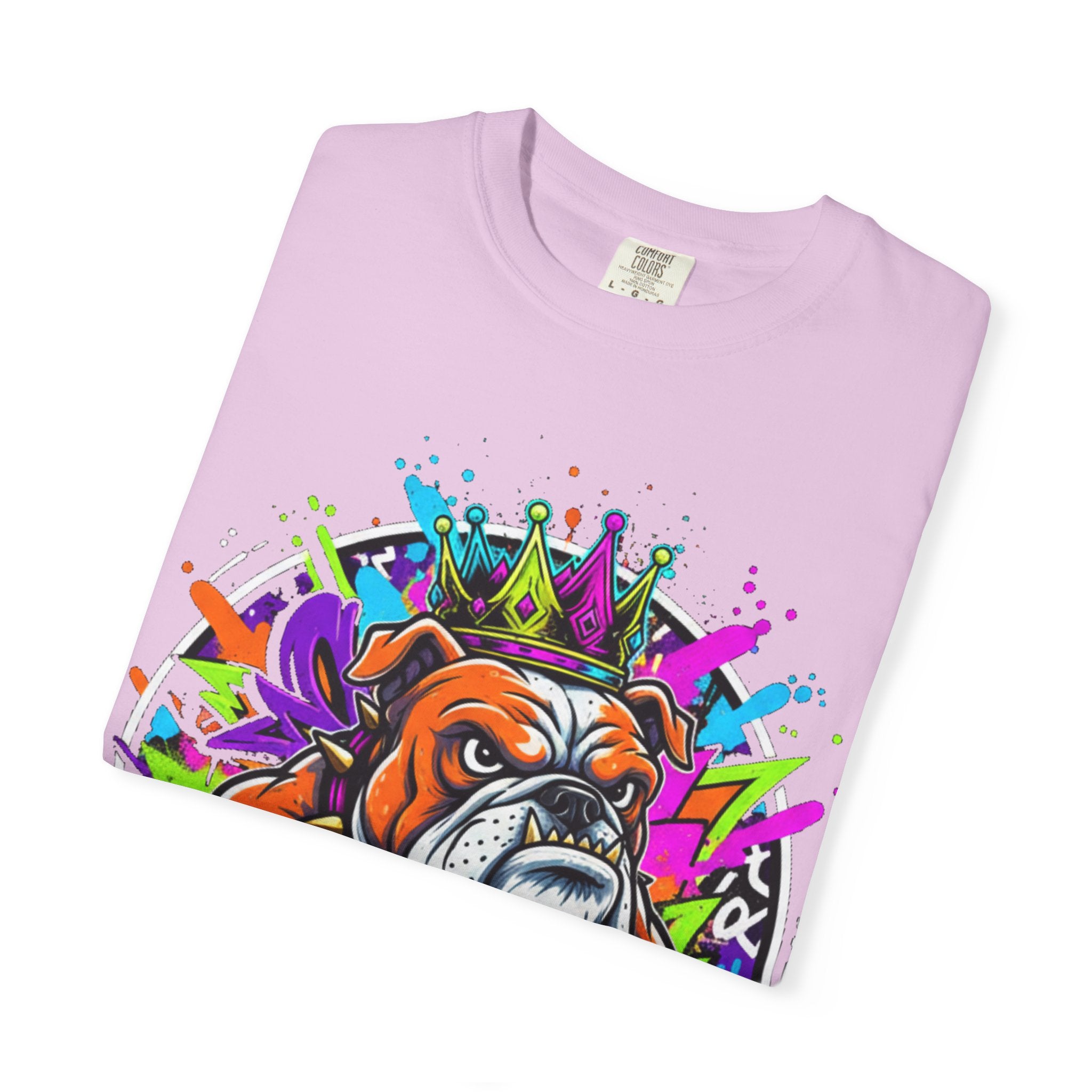 Bulldog Graffiti T-Shirt — Colorful King Crown Streetwear Tee