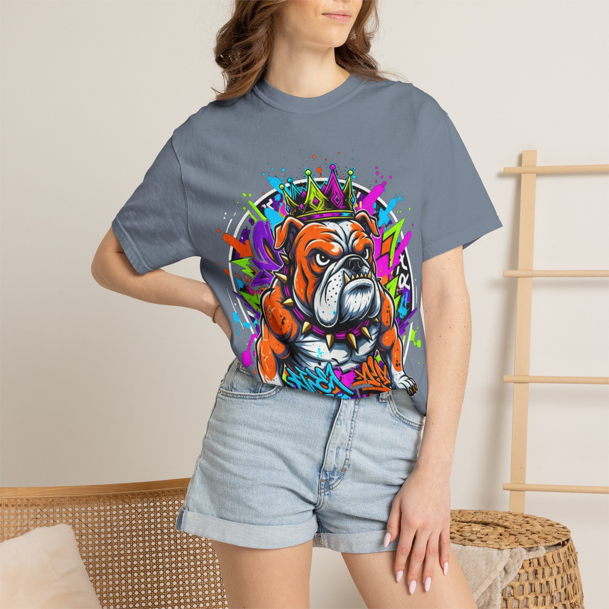 Bulldog Graffiti T-Shirt — Colorful King Crown Streetwear Tee