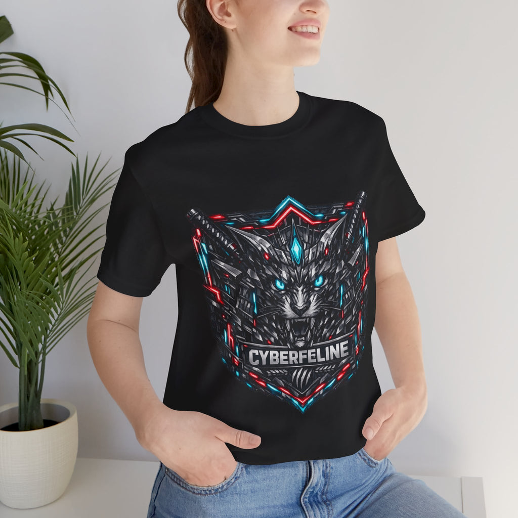T-shirt graphique chat cyberpunk néon — D78 Cyberfeline