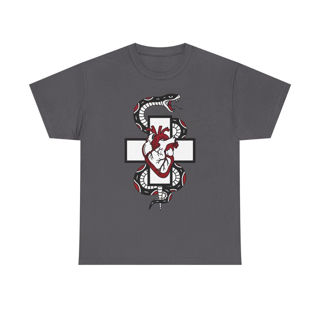 Snake & Anatomical Heart Graphic Tee — Gothic Medical Symbol Shirt
