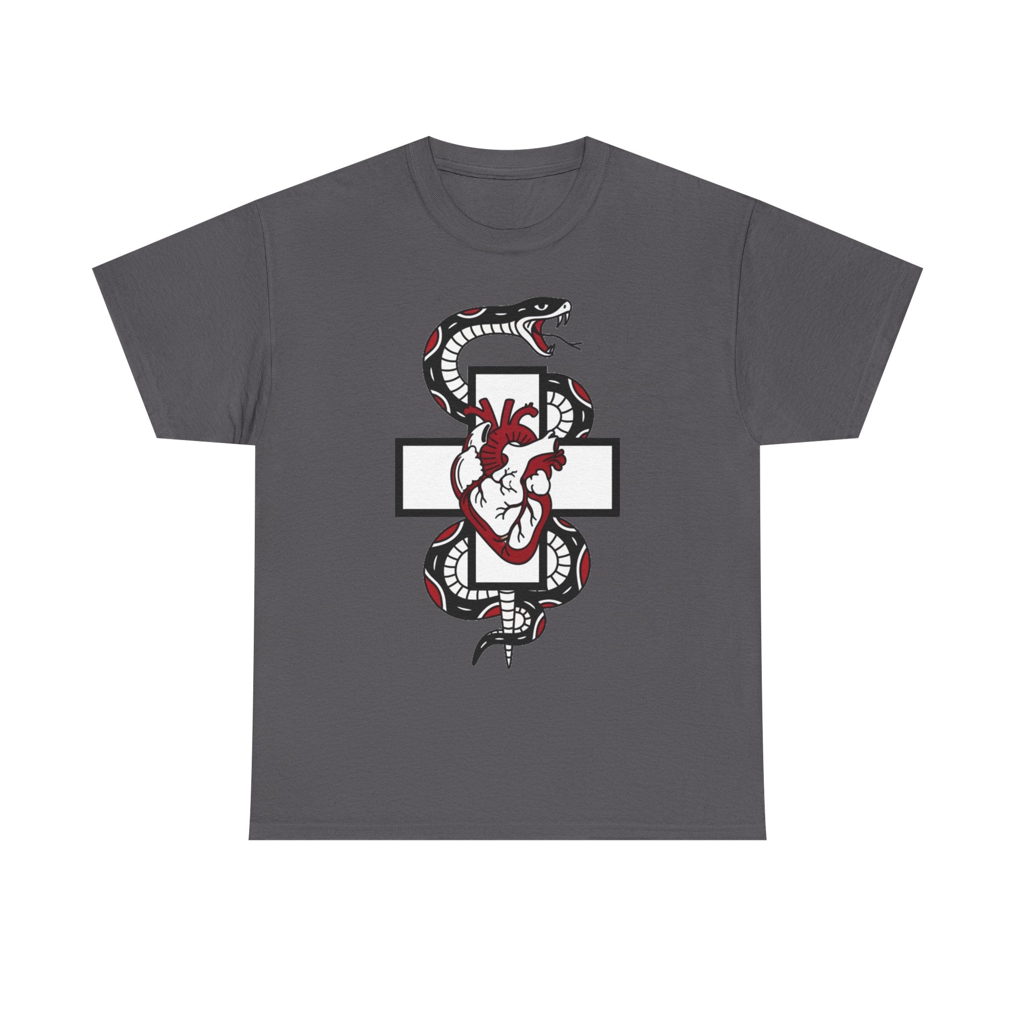 Snake & Anatomical Heart Graphic Tee — Gothic Medical Symbol Shirt