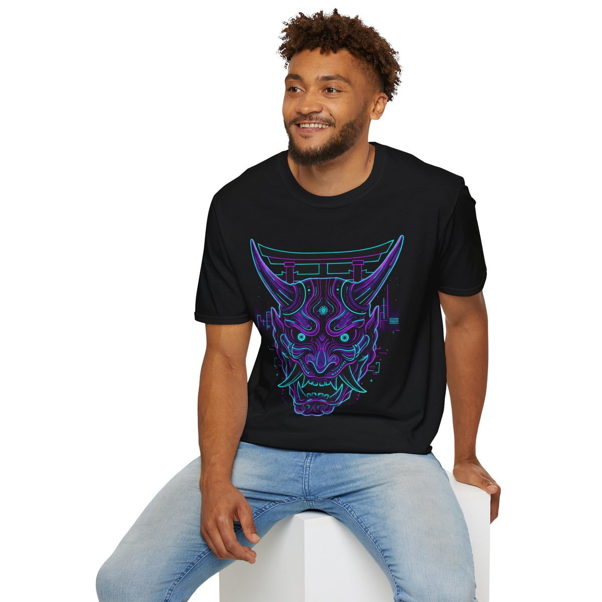 Demon Oni Torii T-Shirt — Neon Japanese Mask Graphic Tee