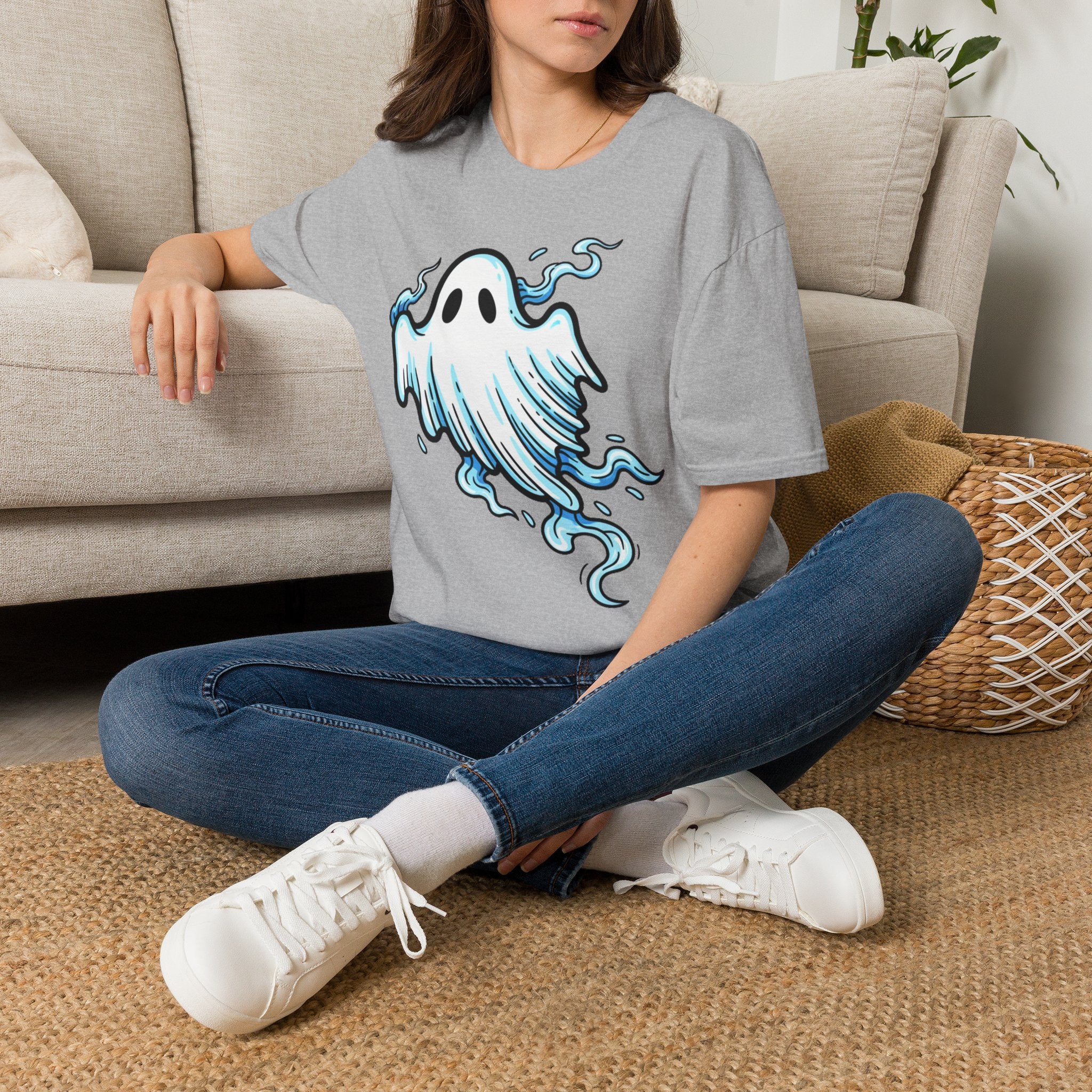 Ghost Graphic T-Shirt — Cute Blue Floating Ghost Halloween Tee