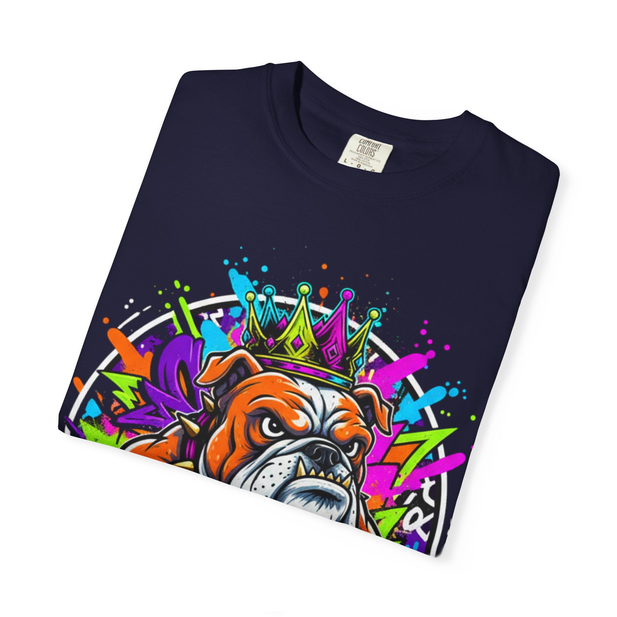 Bulldog Graffiti T-Shirt — Colorful King Crown Streetwear Tee