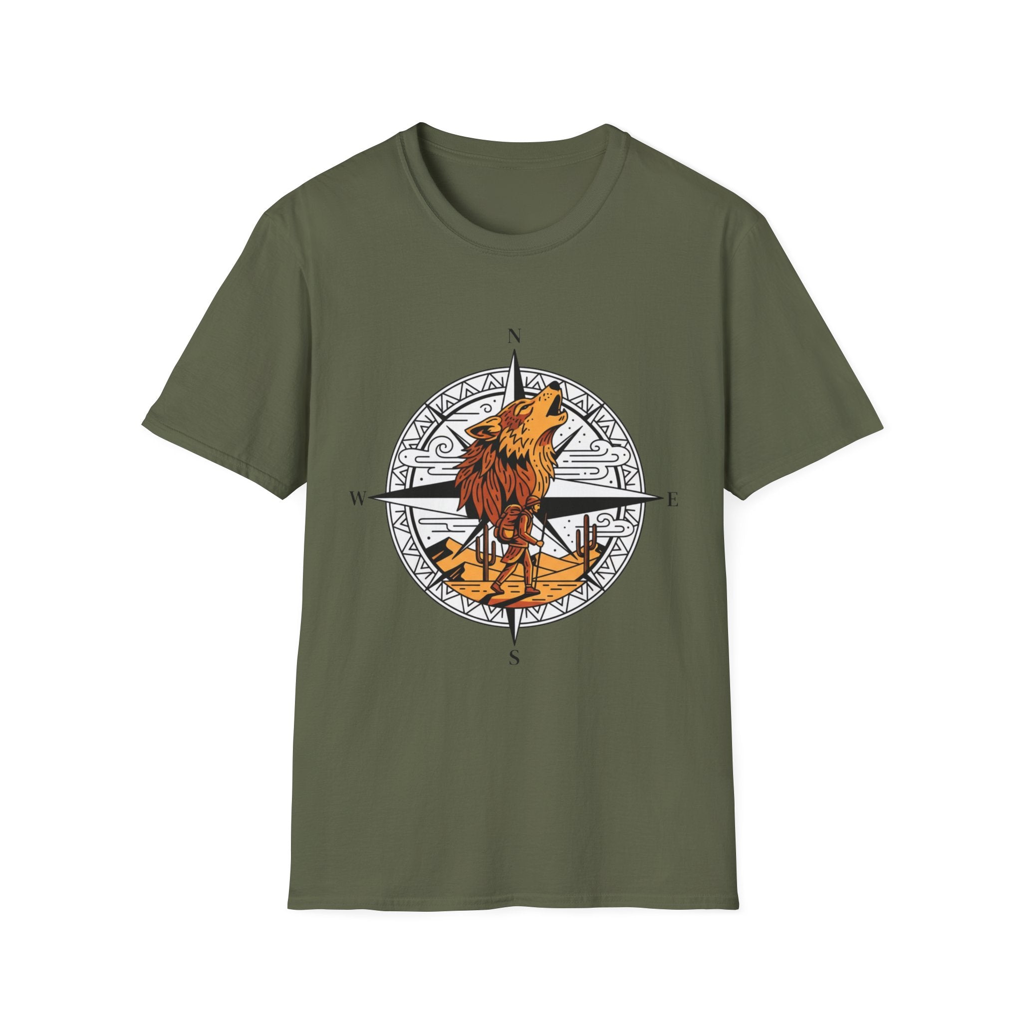 Wolf Compass T-Shirt — Howling Wolf Adventure Graphic Tee