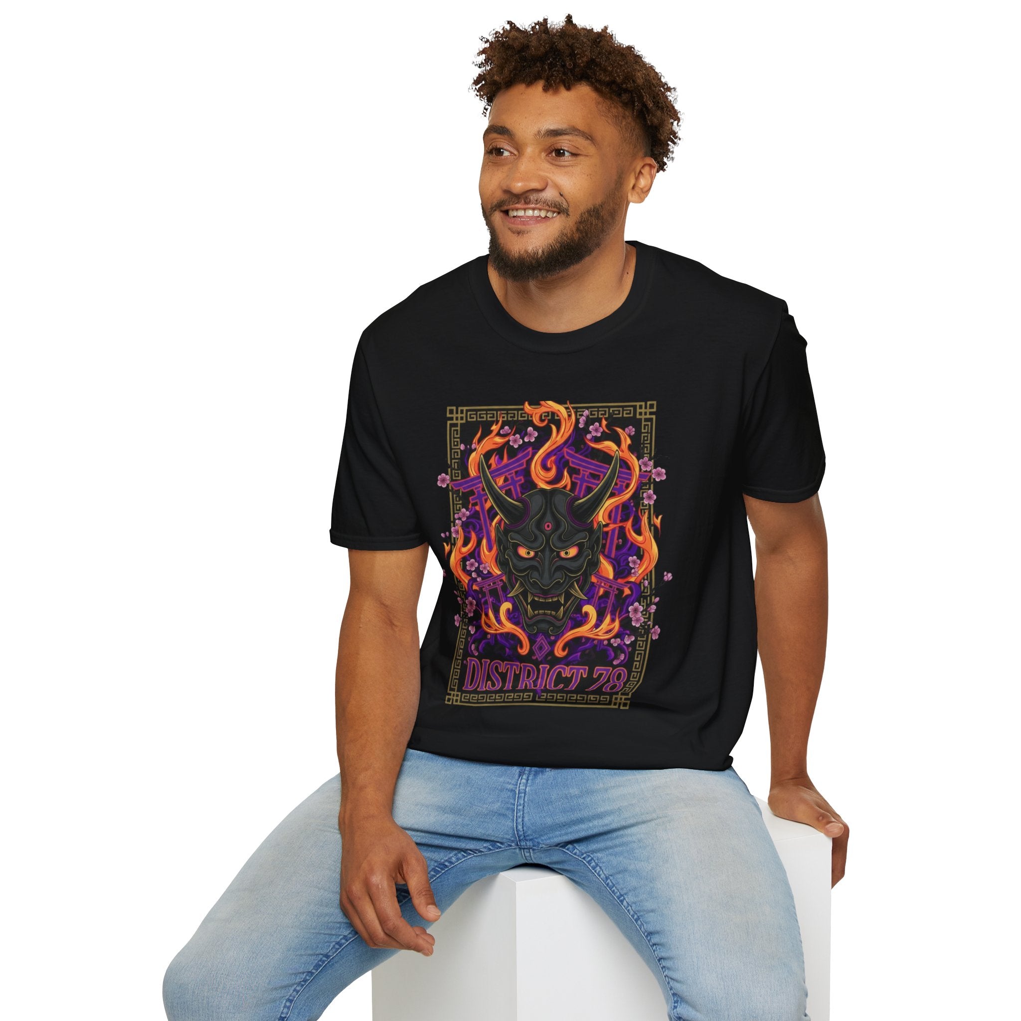 T-shirt Masque Démon Flammes — Tee Graphique District 78