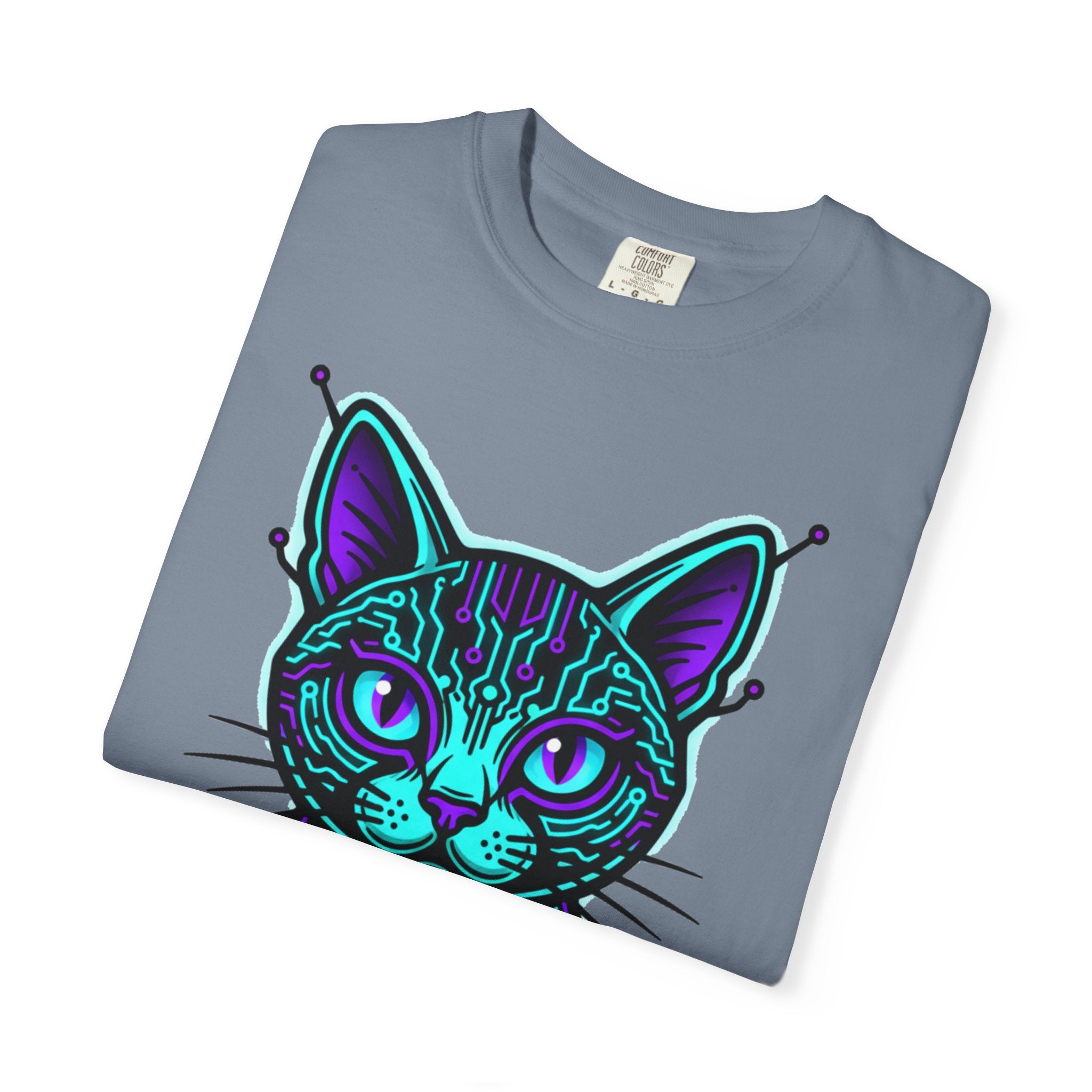 Cyberpunk Cat T-Shirt — Neon Tech Kitten Graphic Tee