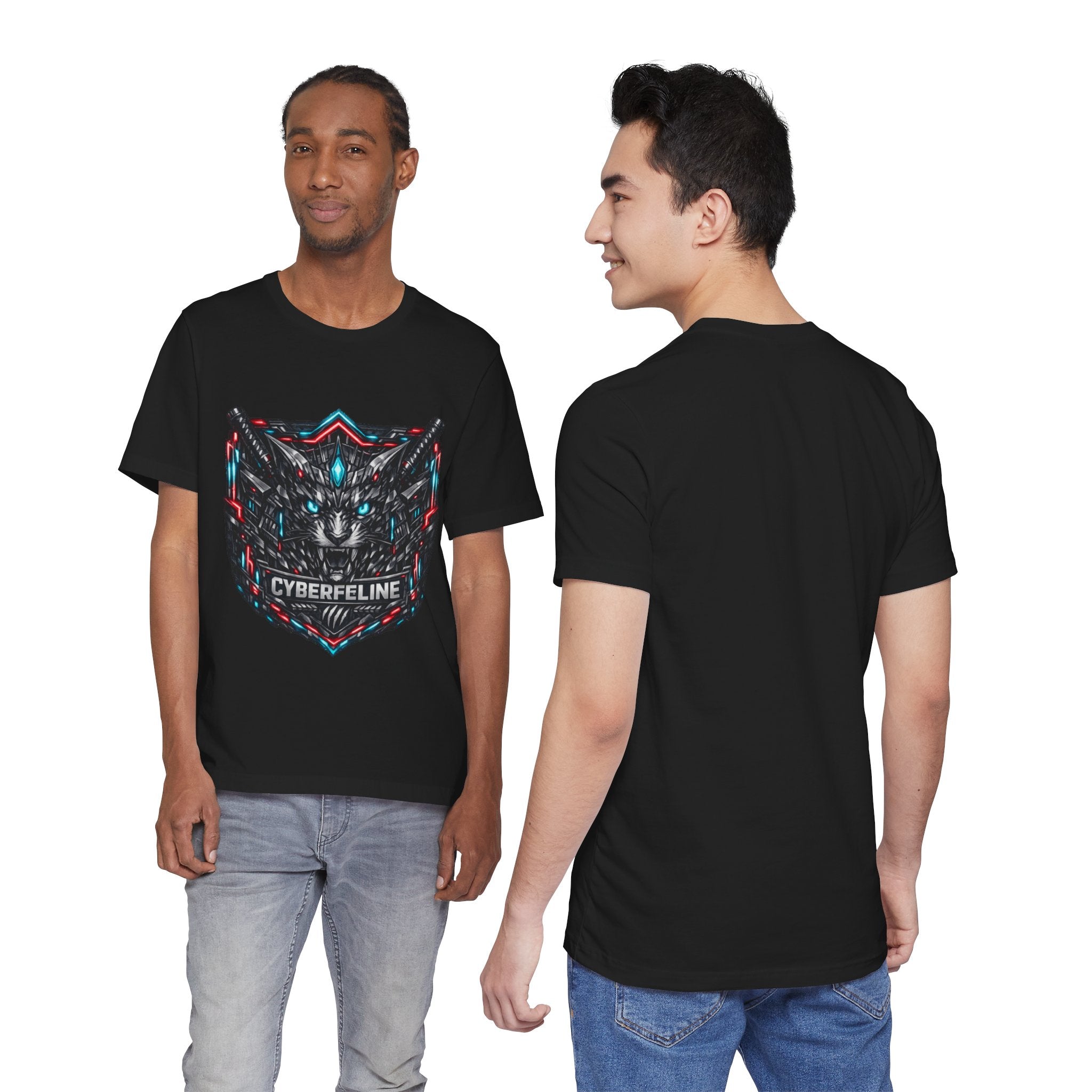 T-shirt graphique chat cyberpunk néon — D78 Cyberfeline
