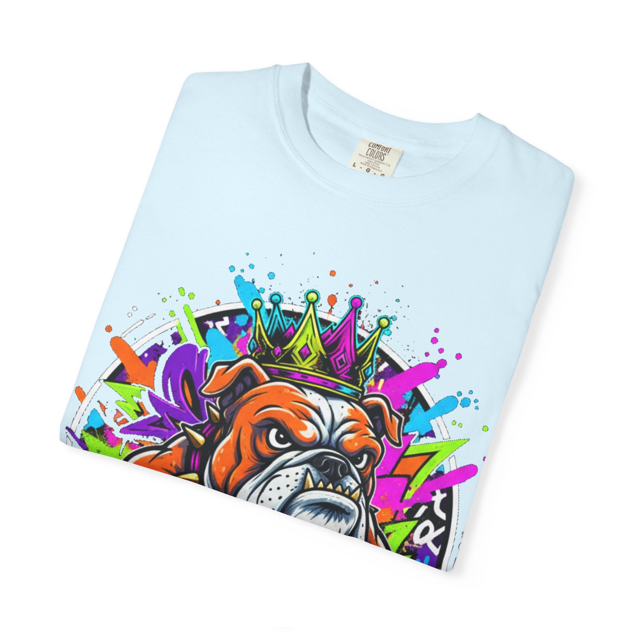 Bulldog Graffiti T-Shirt — Colorful King Crown Streetwear Tee