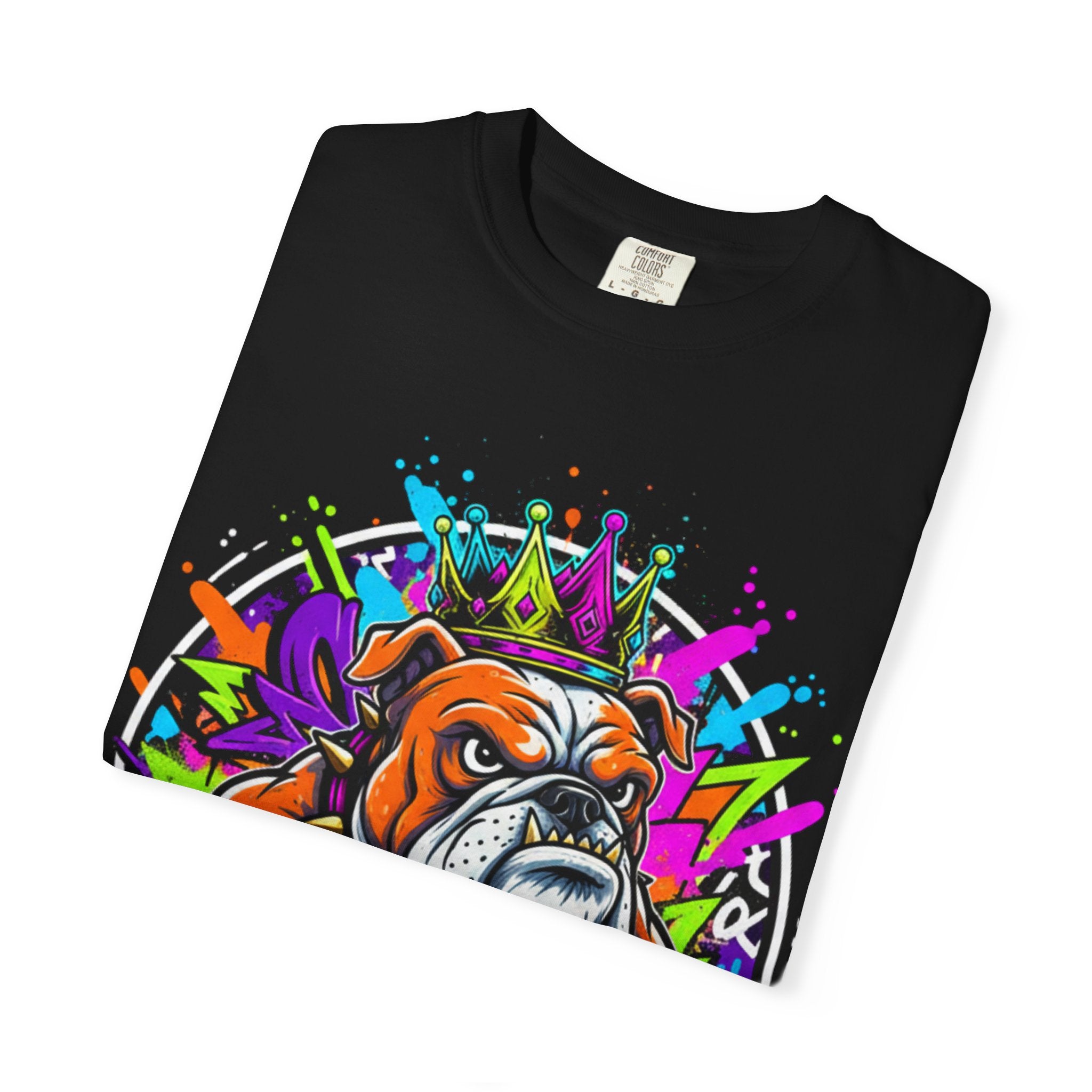 Bulldog Graffiti T-Shirt — Colorful King Crown Streetwear Tee