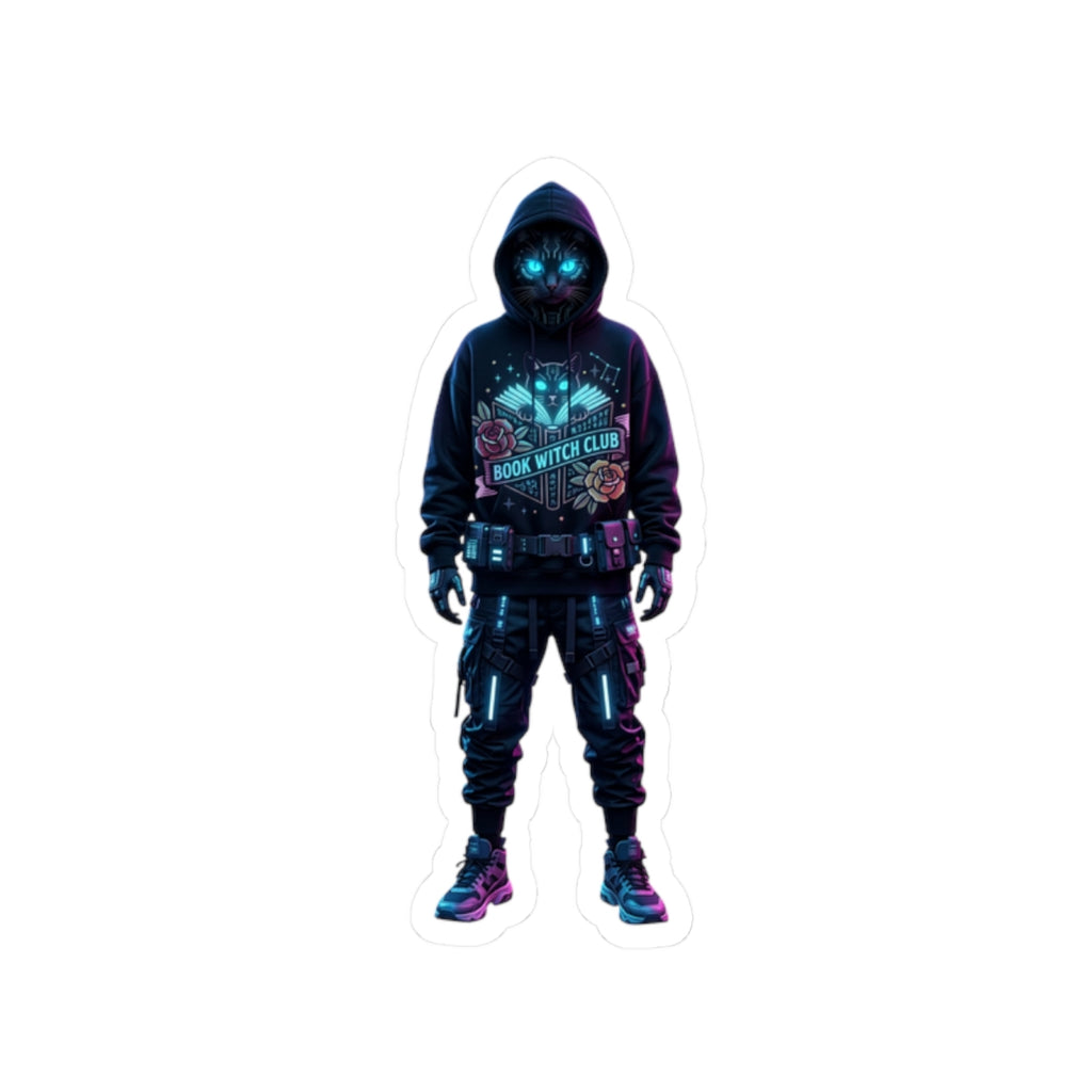 Neon Hooded Figure Sticker | Traditional Tattoo-Inspired, Flash-Style Kiss-Cut
