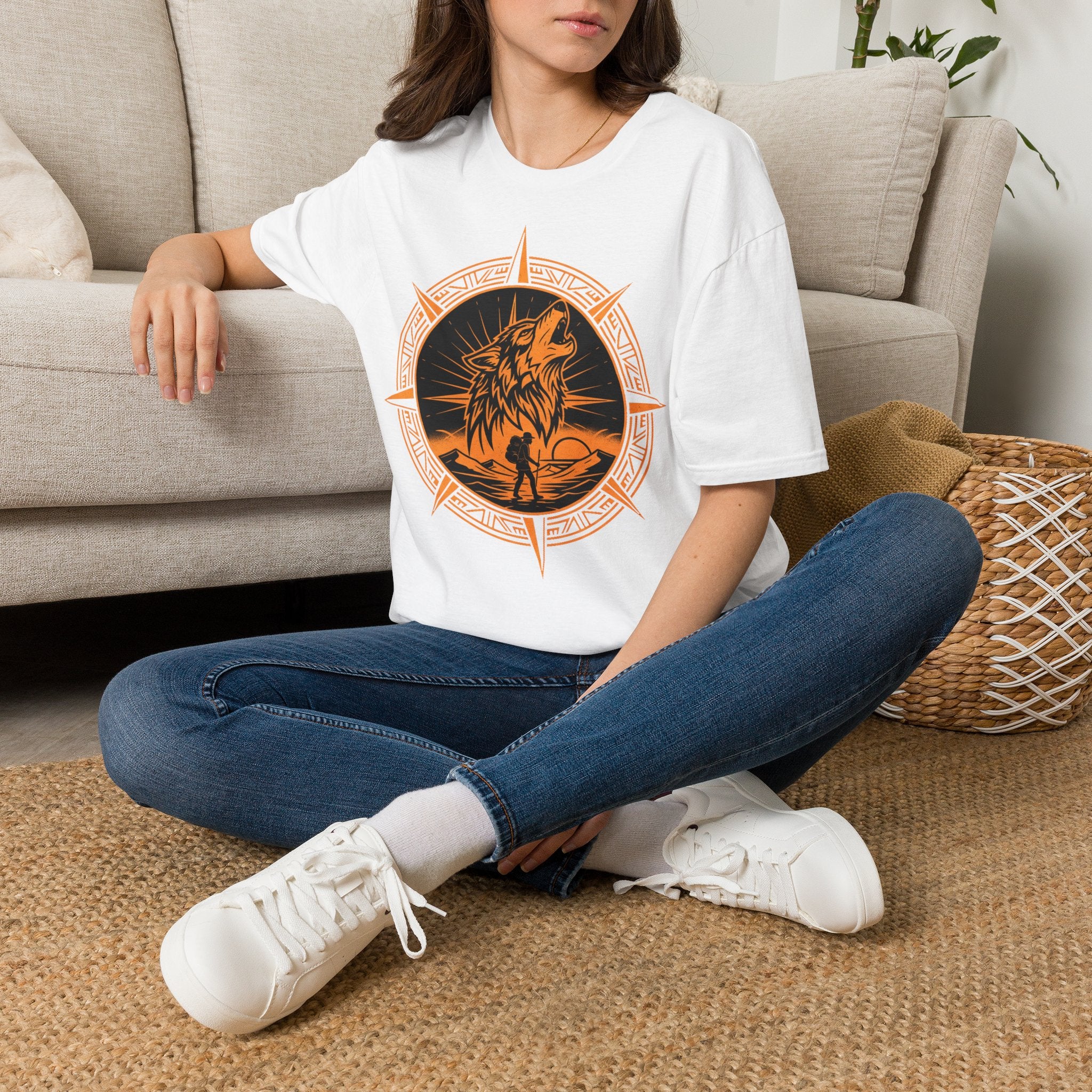 Wolf Compass T‑Shirt — Howling Wolf Graphic Tee