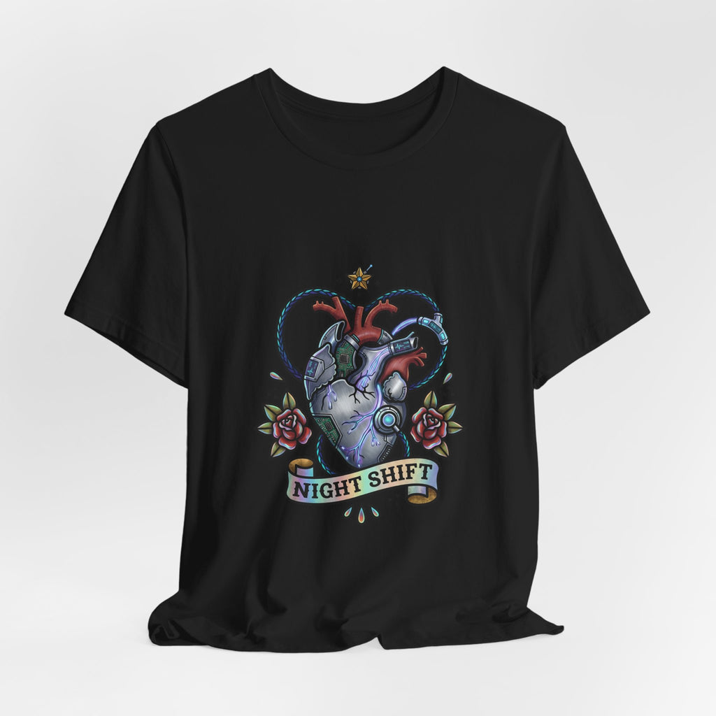 Night Shift Anatomical Heart T-Shirt | Traditional Tattoo Floral Banner