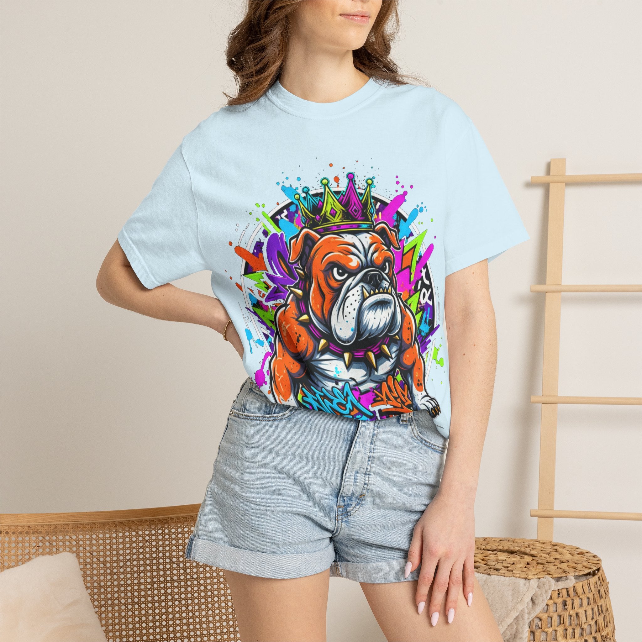 Bulldog Graffiti T-Shirt — Colorful King Crown Streetwear Tee