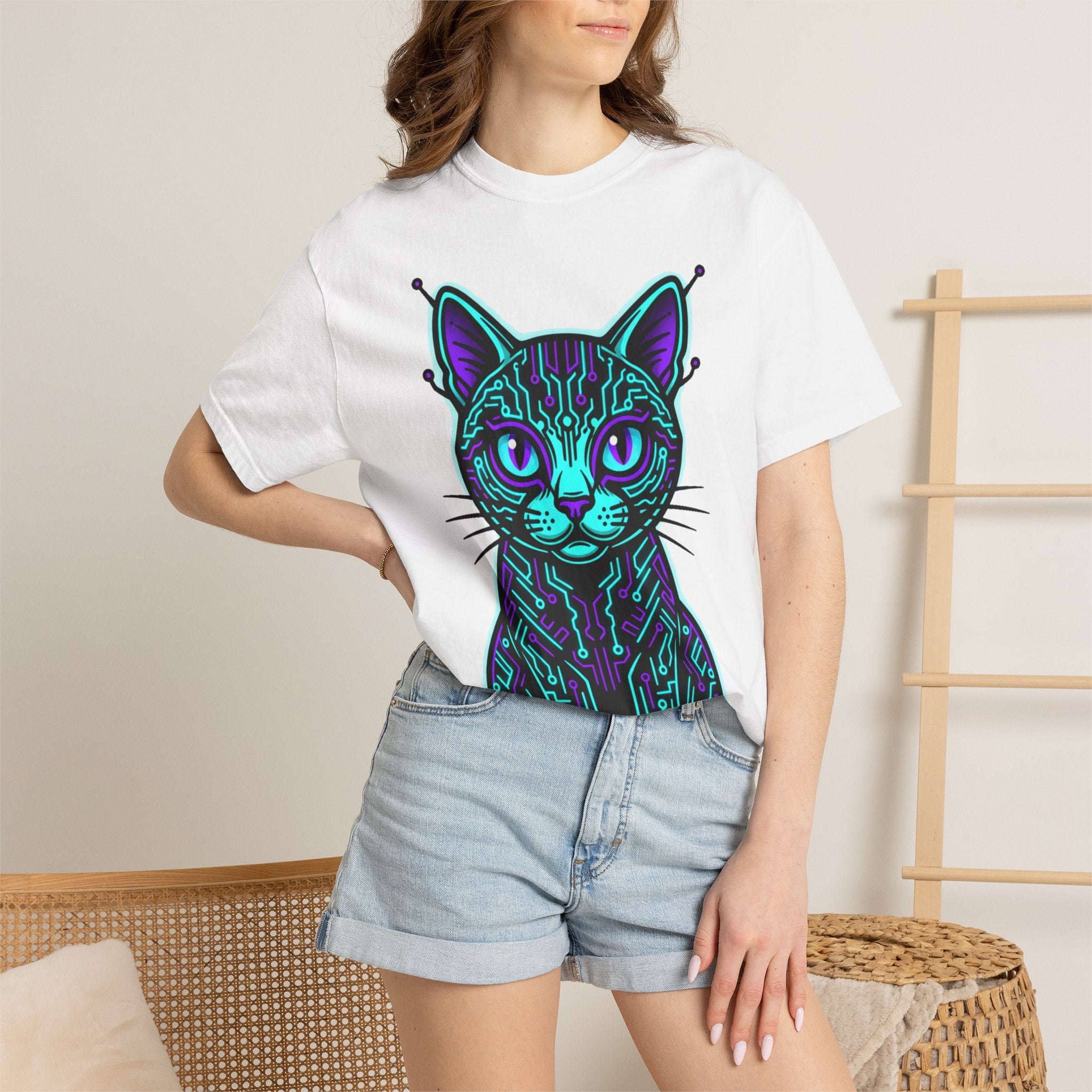 Cyberpunk Cat T-Shirt — Neon Tech Kitten Graphic Tee