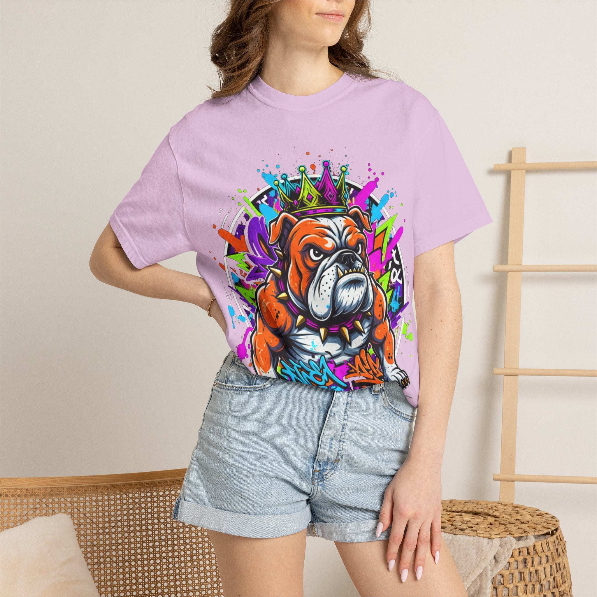 Bulldog Graffiti T-Shirt — Colorful King Crown Streetwear Tee
