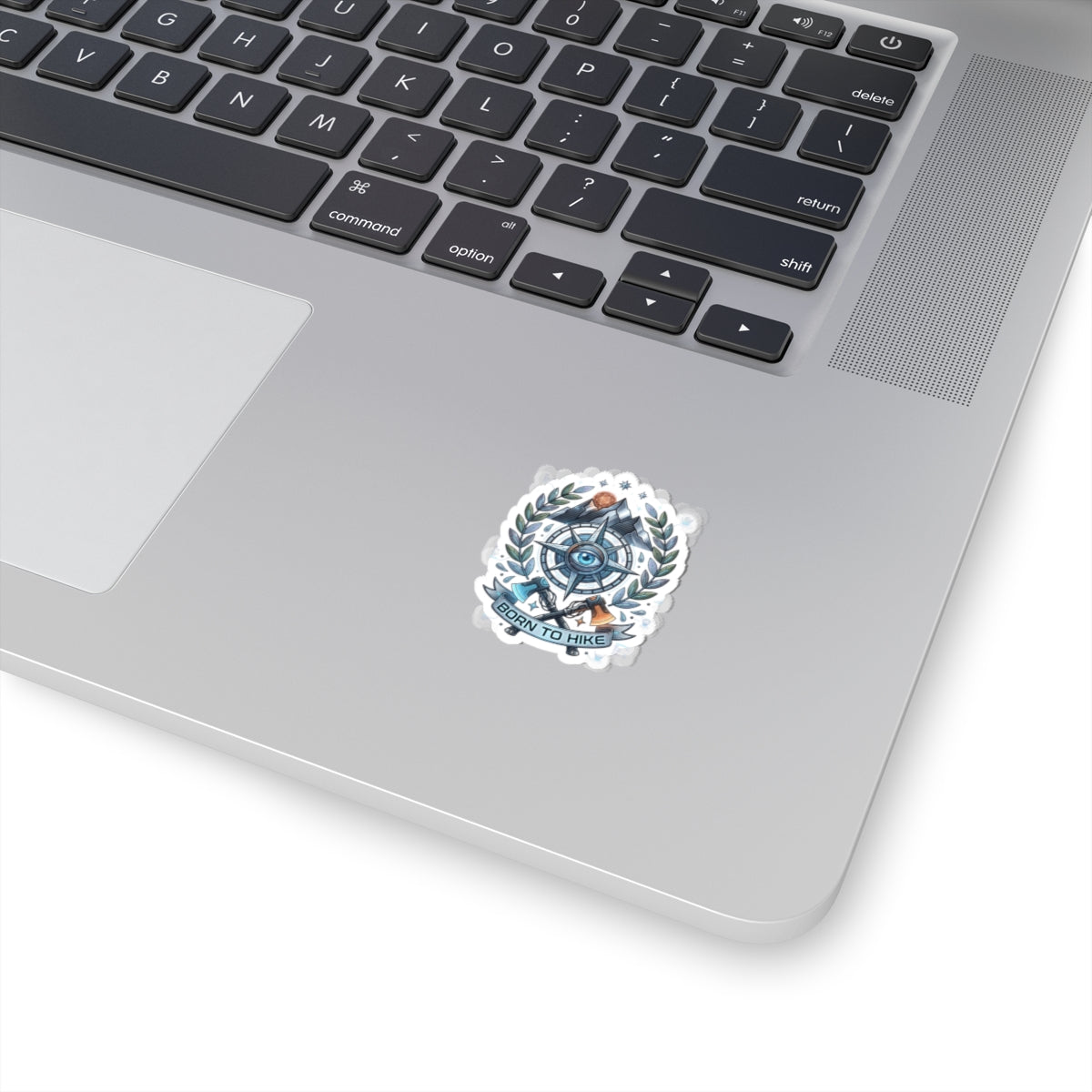 Born to Hike Compass Sticker | Traditional Tattoo-Inspired, Mountain Laurel Badge