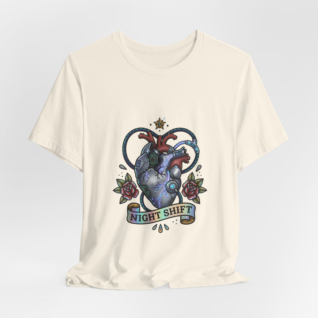 Night Shift Anatomical Heart T-Shirt | Traditional Tattoo Floral Banner