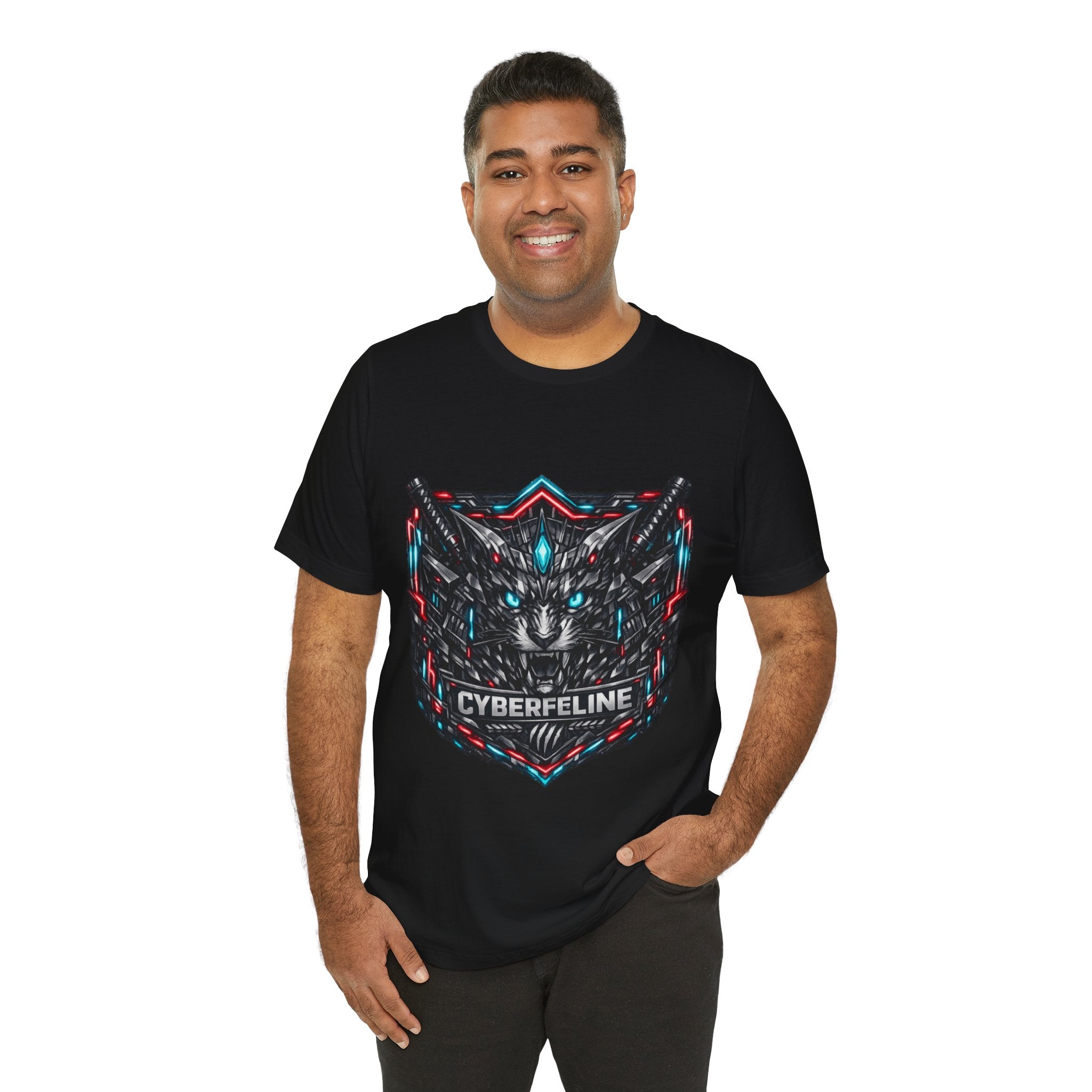 T-shirt graphique chat cyberpunk néon — D78 Cyberfeline