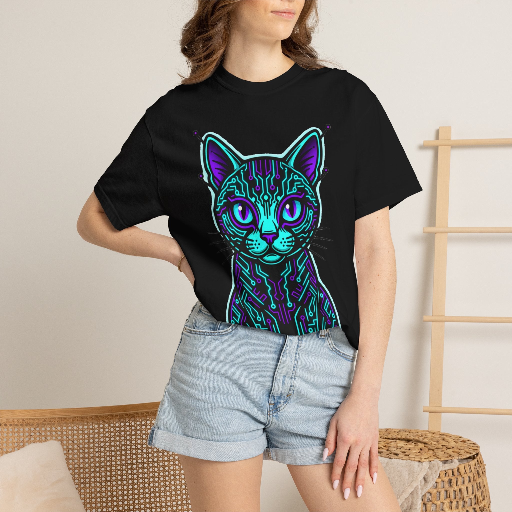 Cyberpunk Cat T-Shirt — Neon Tech Kitten Graphic Tee