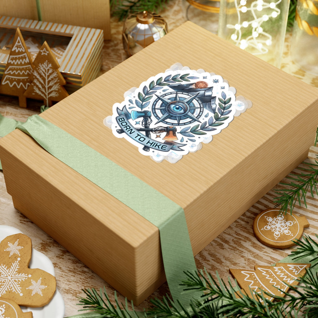 Born to Hike Compass Sticker | Traditional Tattoo-Inspired, Mountain Laurel Badge