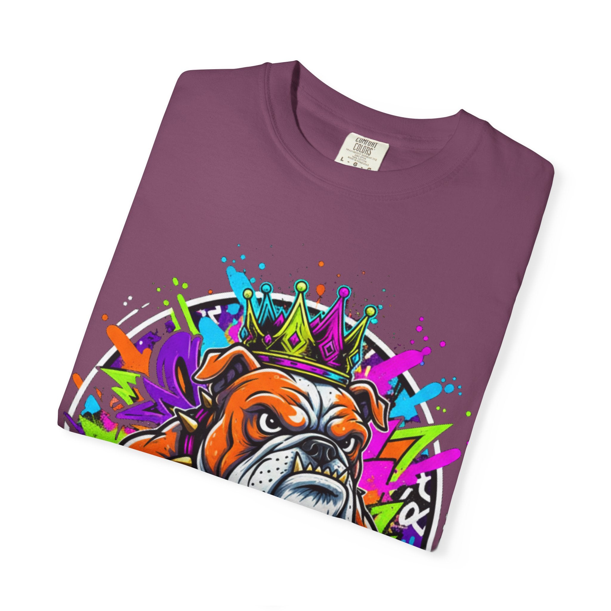 Bulldog Graffiti T-Shirt — Colorful King Crown Streetwear Tee