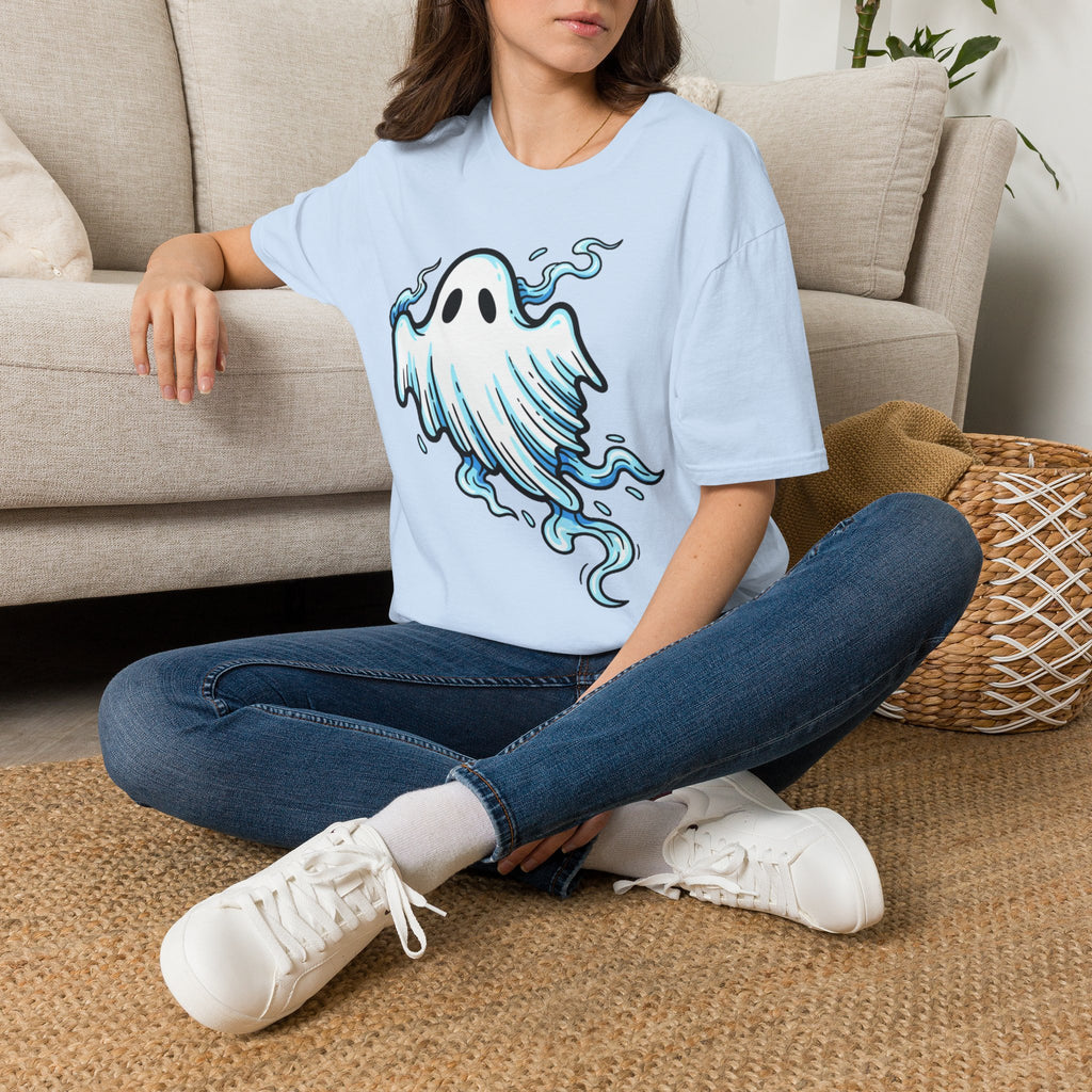Ghost Graphic T-Shirt — Cute Blue Floating Ghost Halloween Tee
