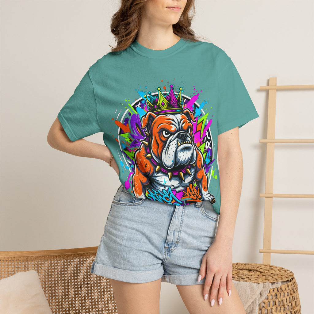 Bulldog Graffiti T-Shirt — Colorful King Crown Streetwear Tee