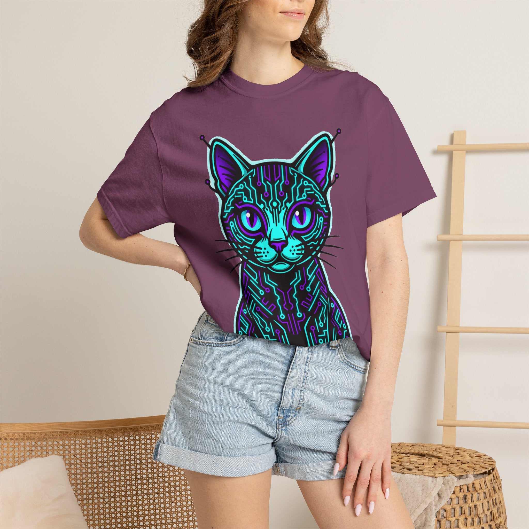 Cyberpunk Cat T-Shirt — Neon Tech Kitten Graphic Tee