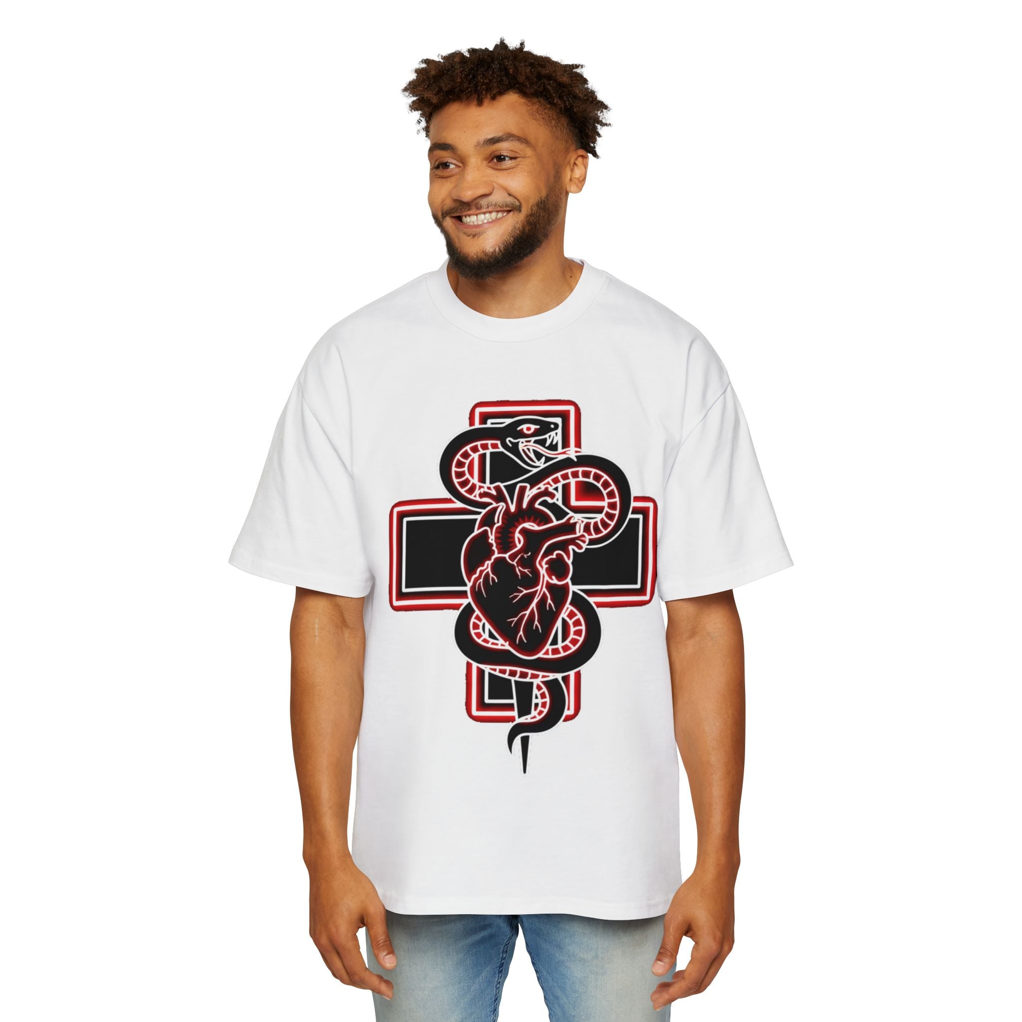 Graphic Tee — Anatomical Heart & Snake Cross Design