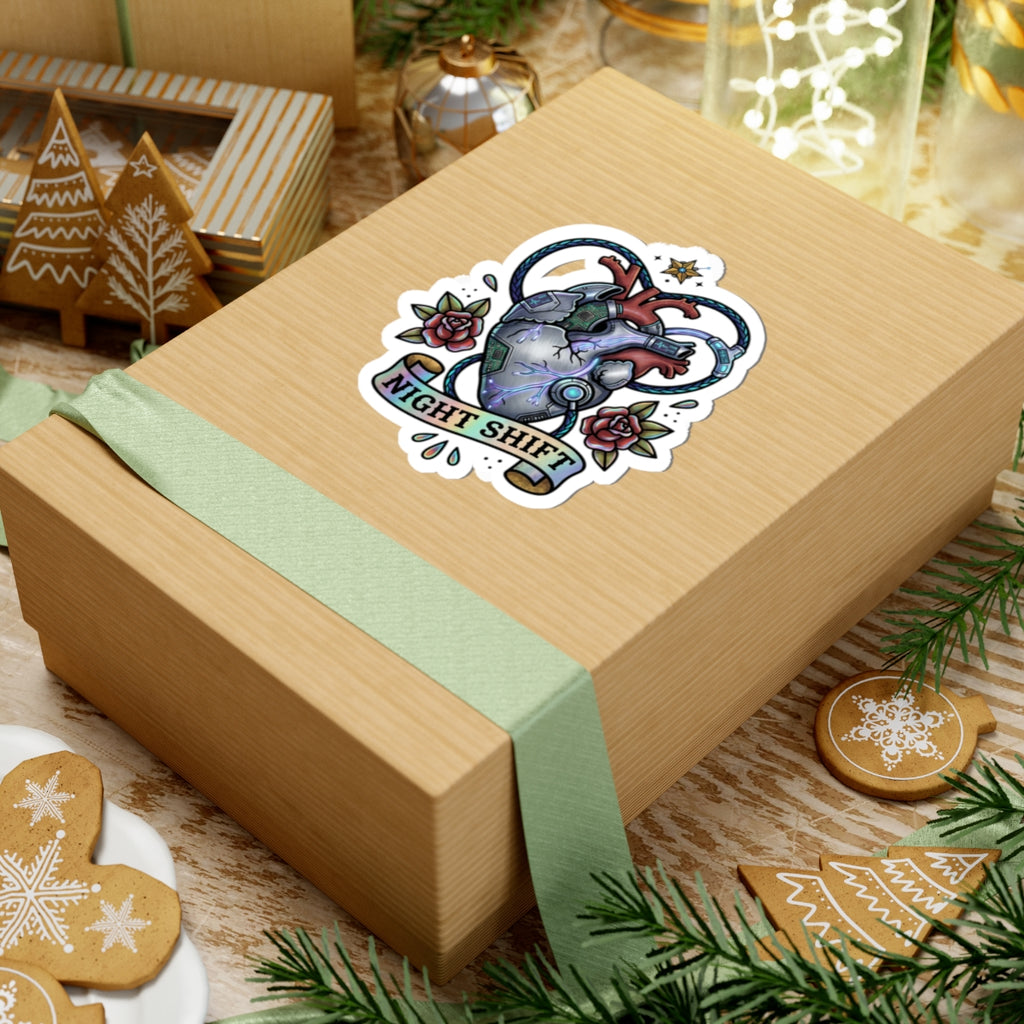Night Shift Anatomical Heart Sticker | Traditional Tattoo Flash, Rose Banner