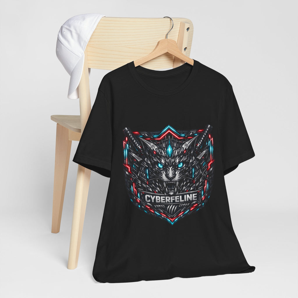 T-shirt graphique chat cyberpunk néon — D78 Cyberfeline