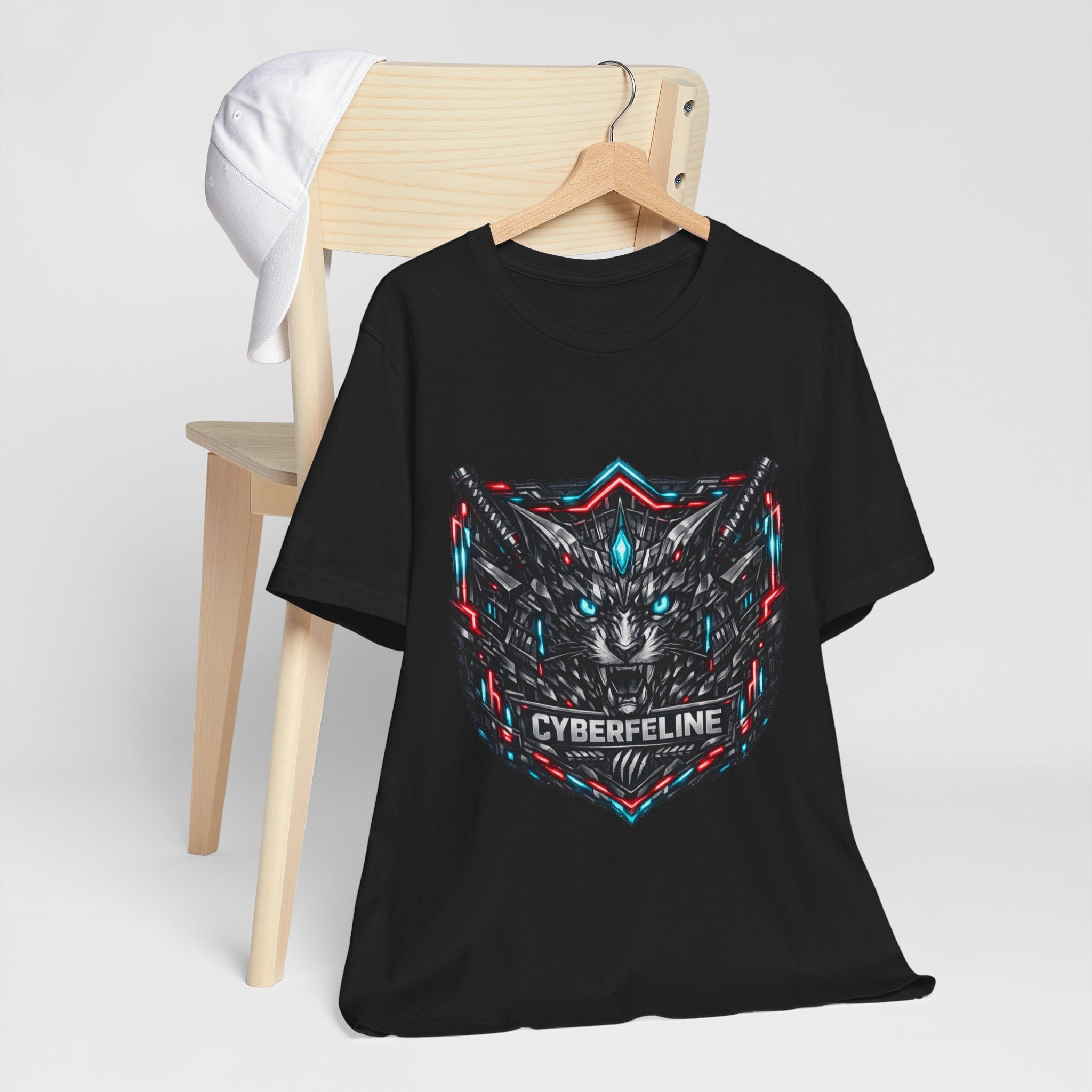 T-shirt graphique chat cyberpunk néon — D78 Cyberfeline
