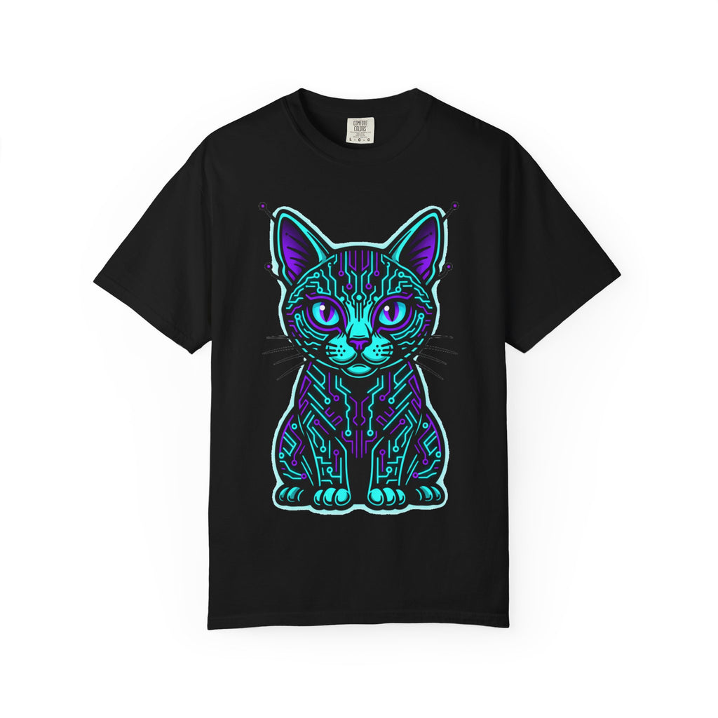 Cyberpunk Cat T-Shirt — Neon Tech Kitten Graphic Tee